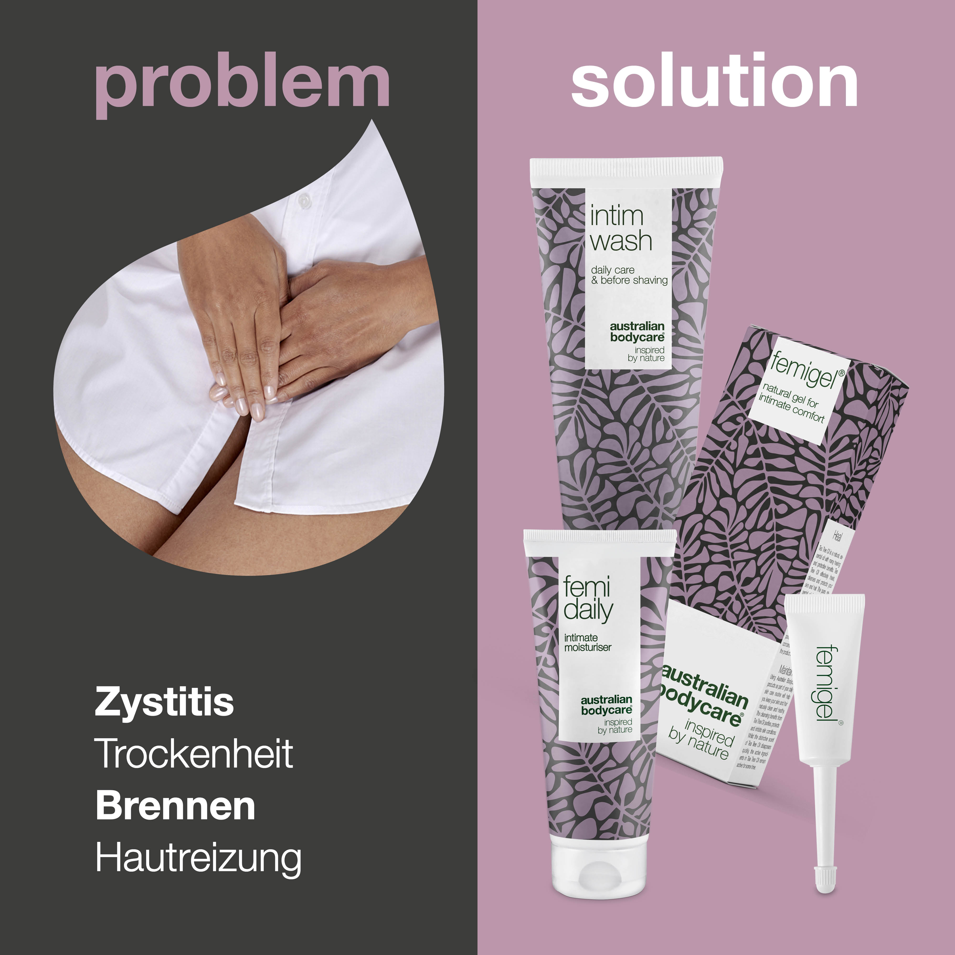 Intimpflege 3er Set — 3 Produkte für die Intimpflege gegen Scheidentrockenheit, Gerüche, Juckreiz und anderem Unbehagen im Intimbereich