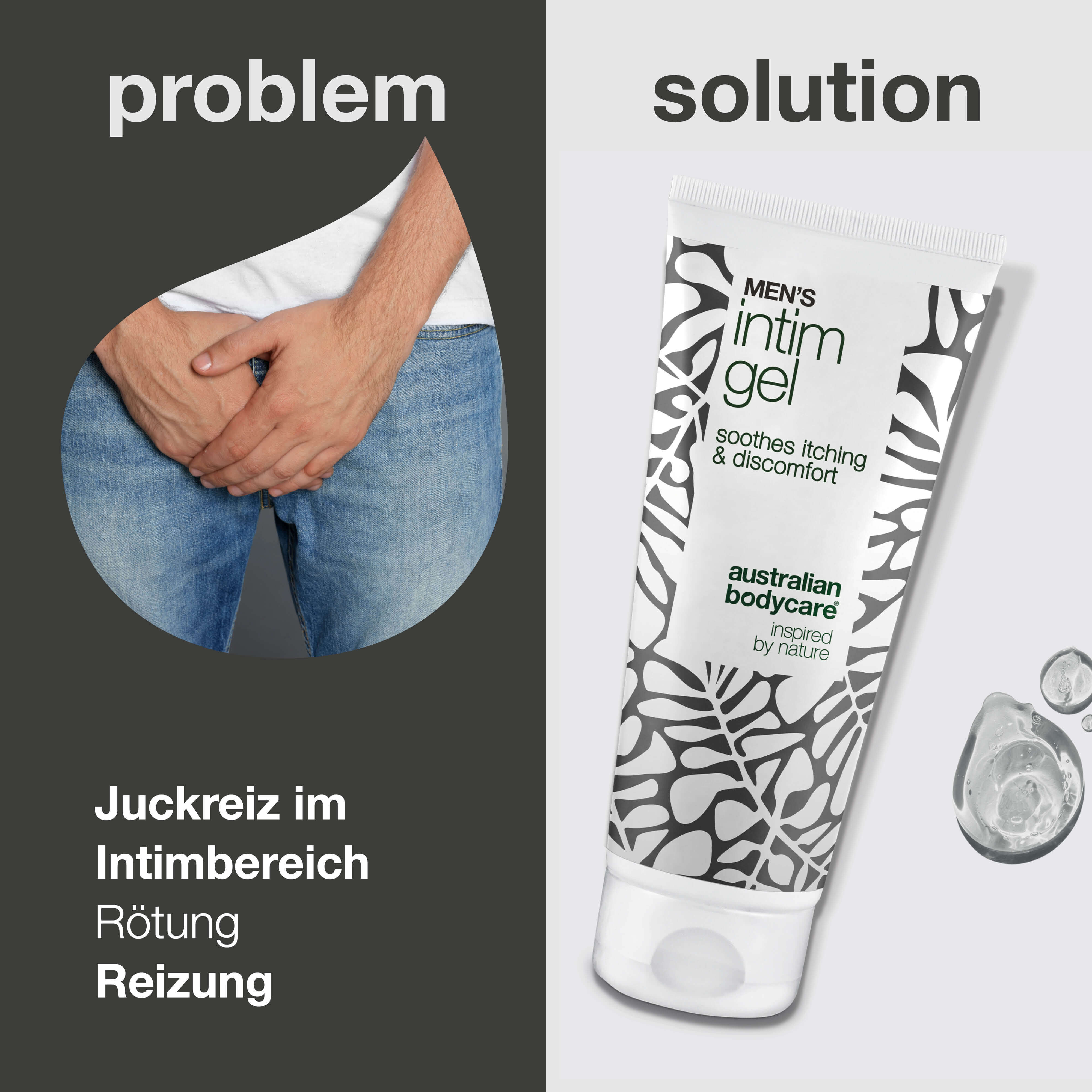 Intimgel für Männer – Lindert Juckreiz und Hautreizungen — Verabschiede dich von Juckreiz mit Intimgel für Männer. Hält die Haut frisch & gepflegt mit nicht fettender, schnell einziehender Formel