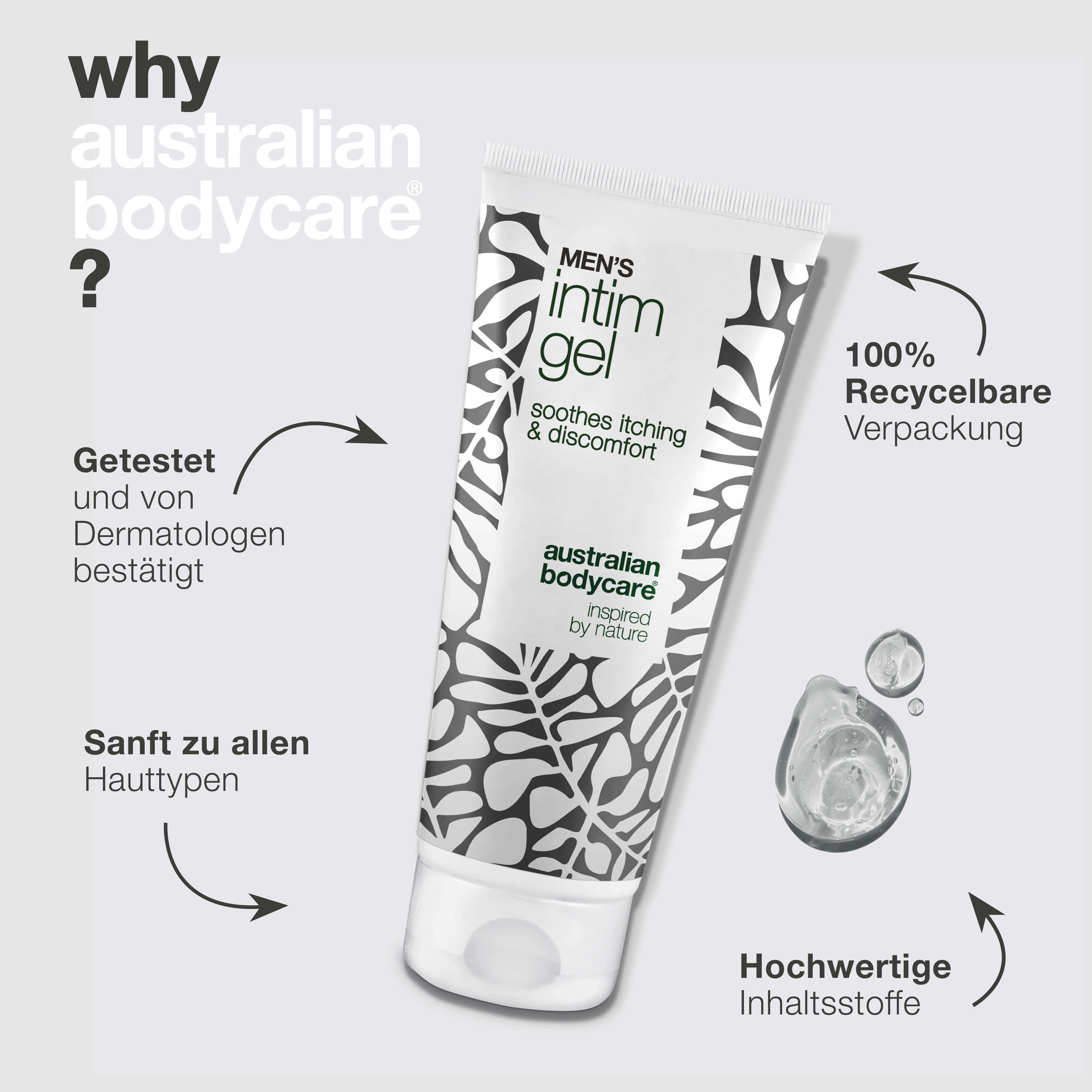 Intimgel für Männer – Lindert Juckreiz und Hautreizungen — Verabschiede dich von Juckreiz mit Intimgel für Männer. Hält die Haut frisch & gepflegt mit nicht fettender, schnell einziehender Formel