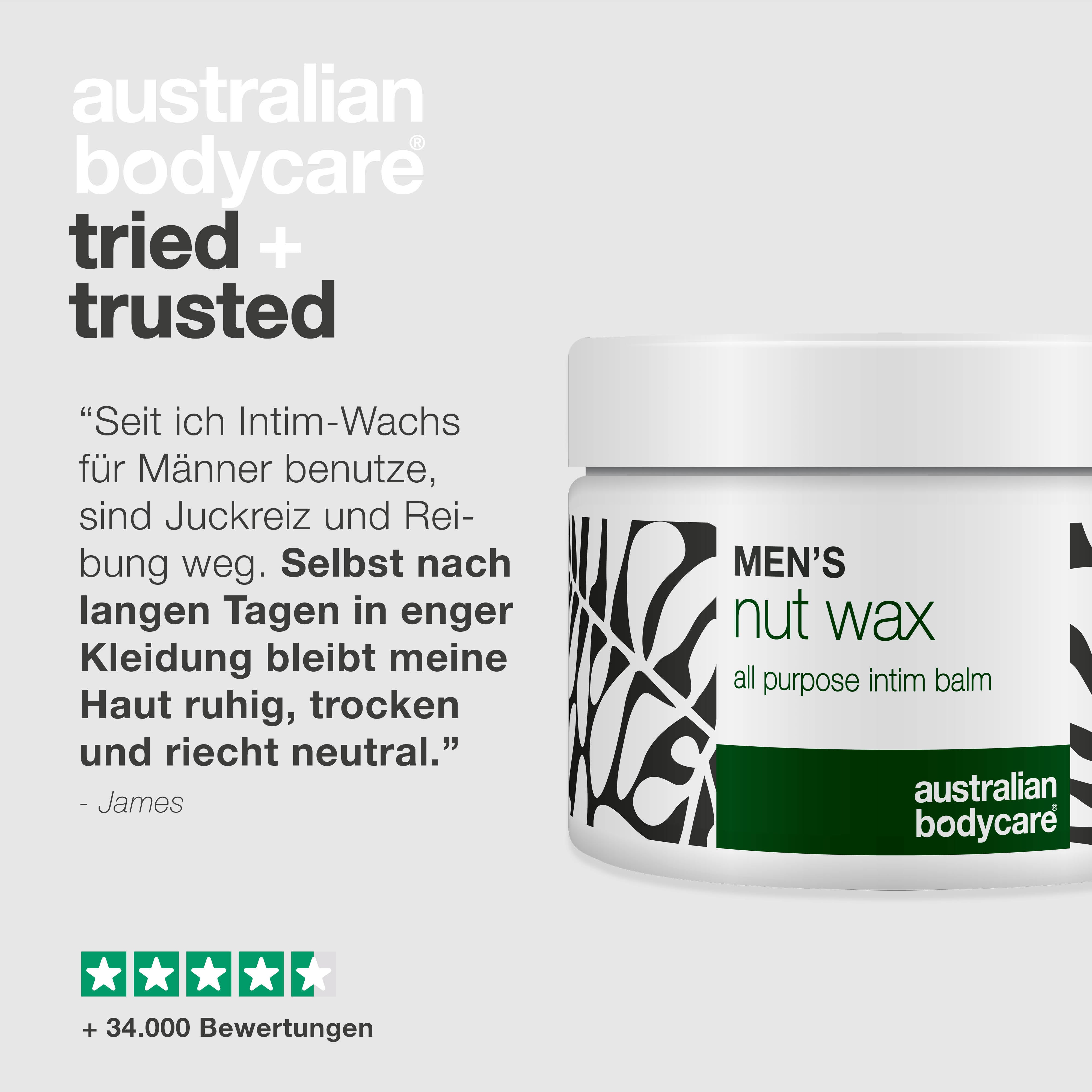 Intimpflege-Balsam für Männer schützt vor Schweiß, Hautreizungen und Juckreiz. Perfekt für empfindliche Haut dank sanfter, pflanzlicher Inhaltsstoffe.