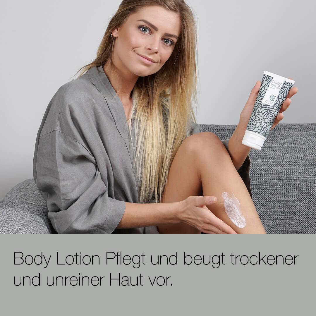 Teebaumöl Body Lotion - Körperlotion bei Unreiner & Trockener Haut, Pickeln, Juckreiz, Schweißgeruch