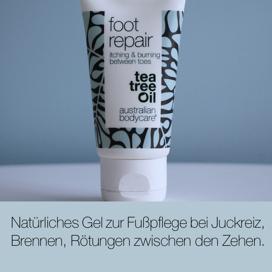 Fußgel mit Teebaumöl - Natürliches Gel für Frauen & Männer zur Fußpflege bei Juckreiz, Brennen, Rötungen zwischen den Zehen