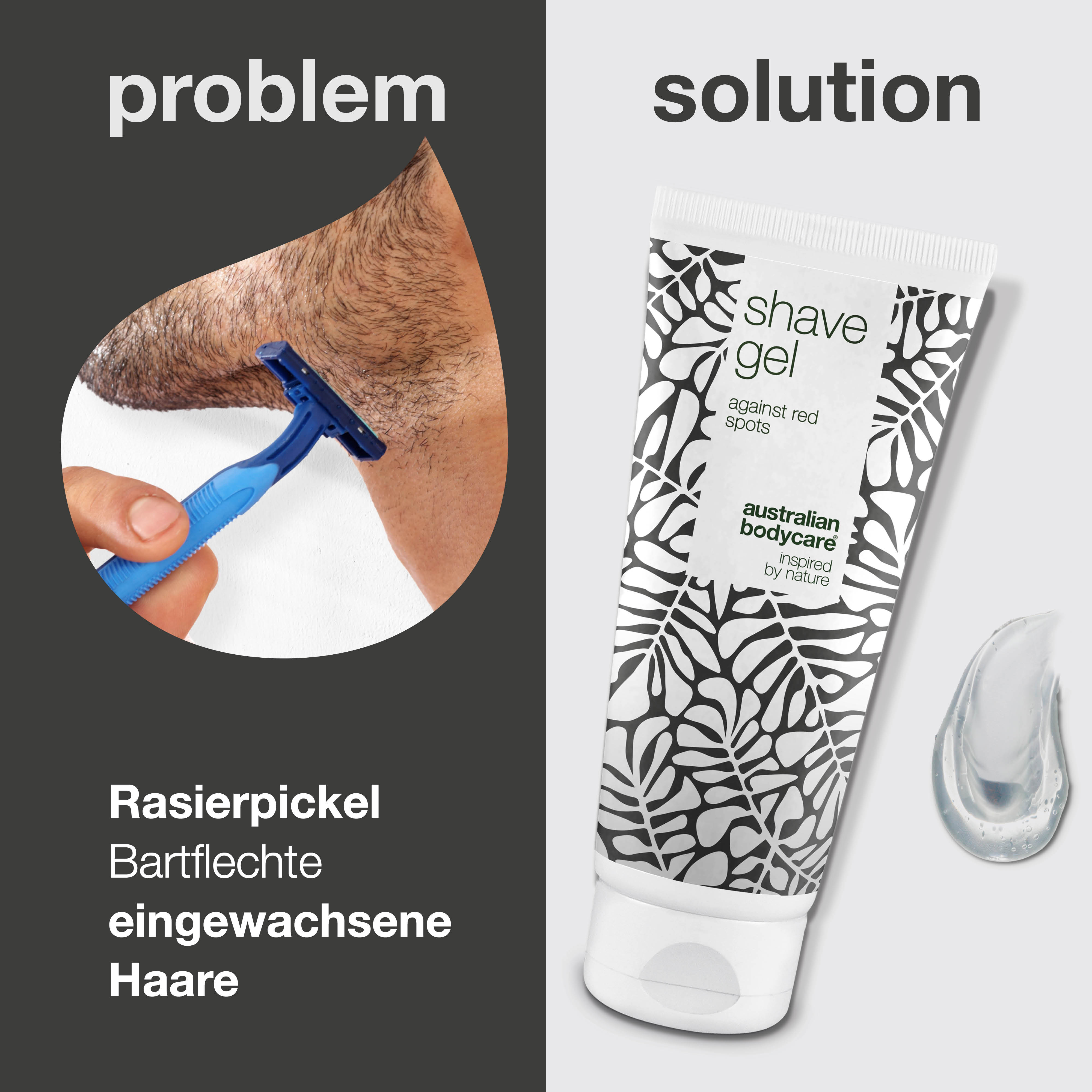 Rasiergel gegen Rasierpickel und Rasurbrand — Transparentes Rasiergel für Männer gegen Rasierpickel, eingewachsene Haare & Rasurbrand