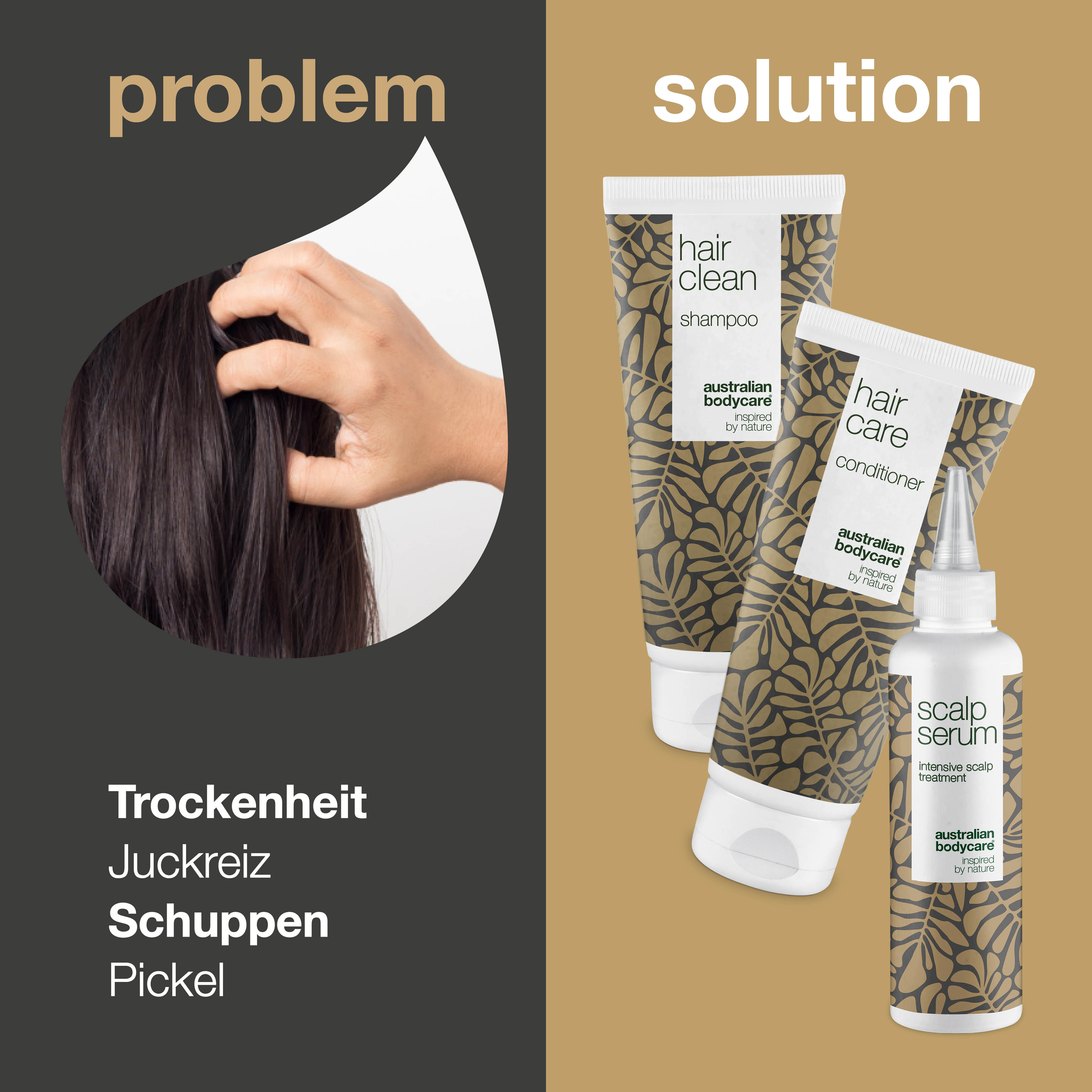 Kopfhautpflege 3er Set — Anti Schuppen Shampoo, Kopfhautserum & Conditioner mit Teebaumöl gegen juckende, trockene Kopfhaut & Schuppen