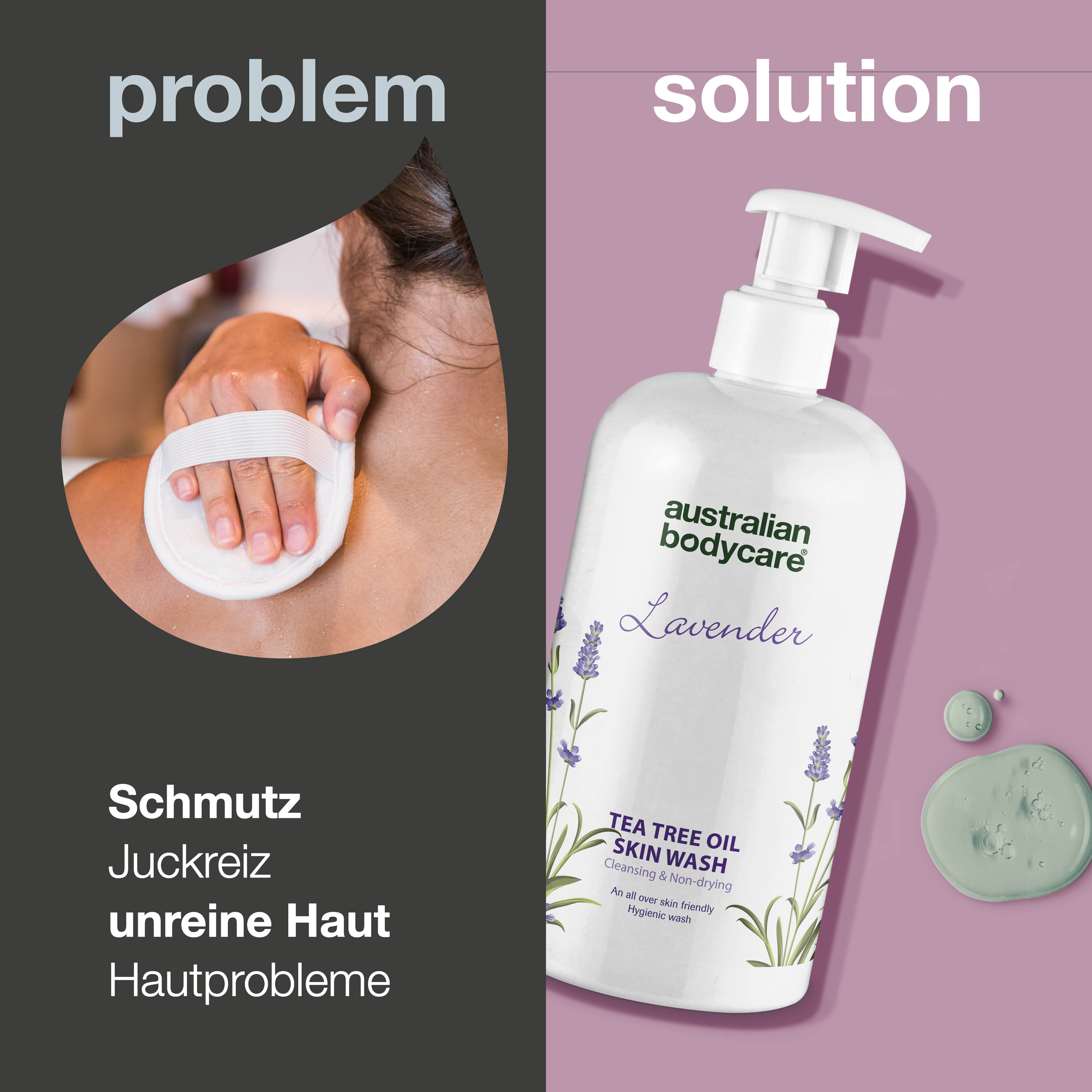 Professionelle Lavender Skin Wash — Professionell Duschgel mit Teebaumöl und Lavendel für die tägliche Körperreinigung