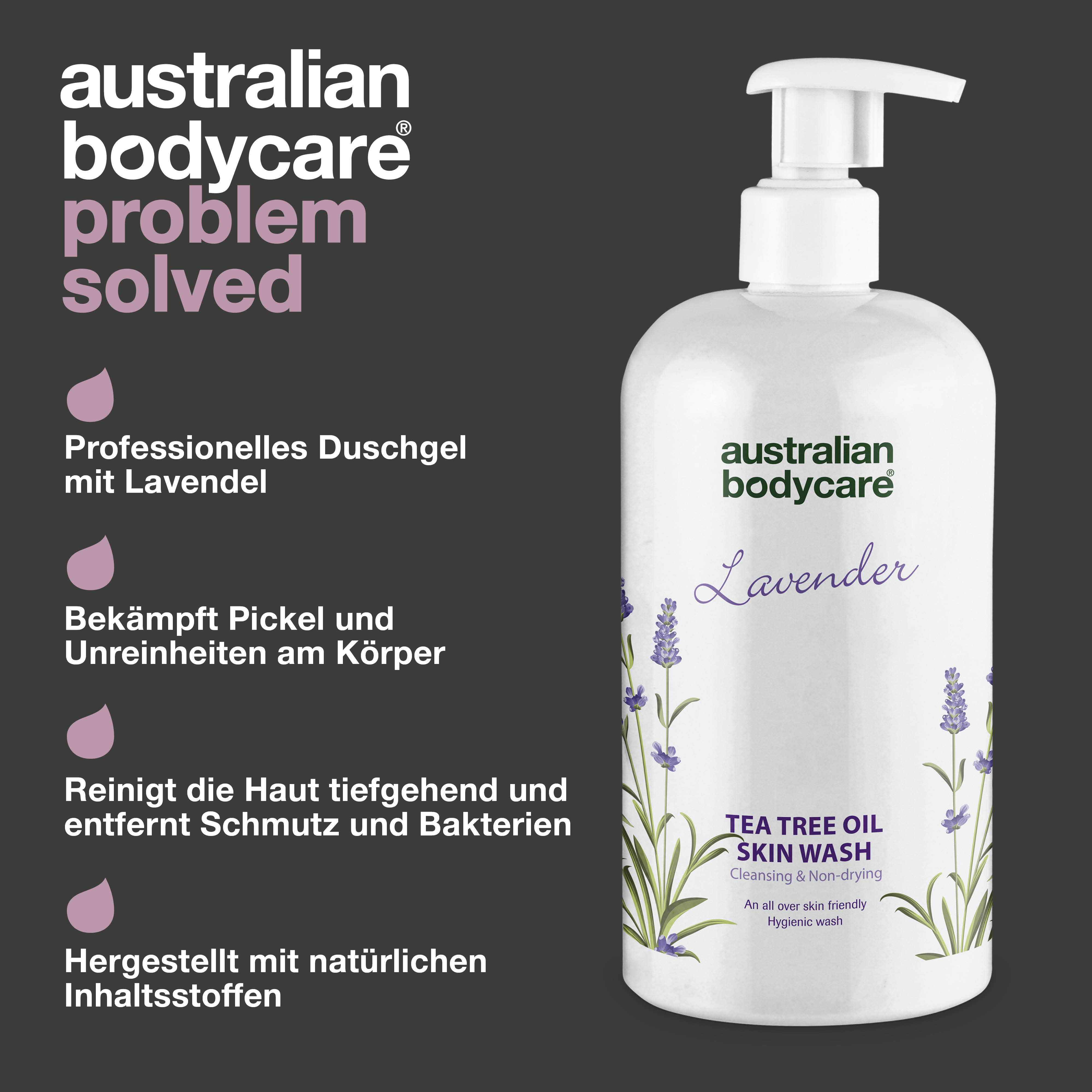 Professionelle Lavender Skin Wash — Professionell Duschgel mit Teebaumöl und Lavendel für die tägliche Körperreinigung