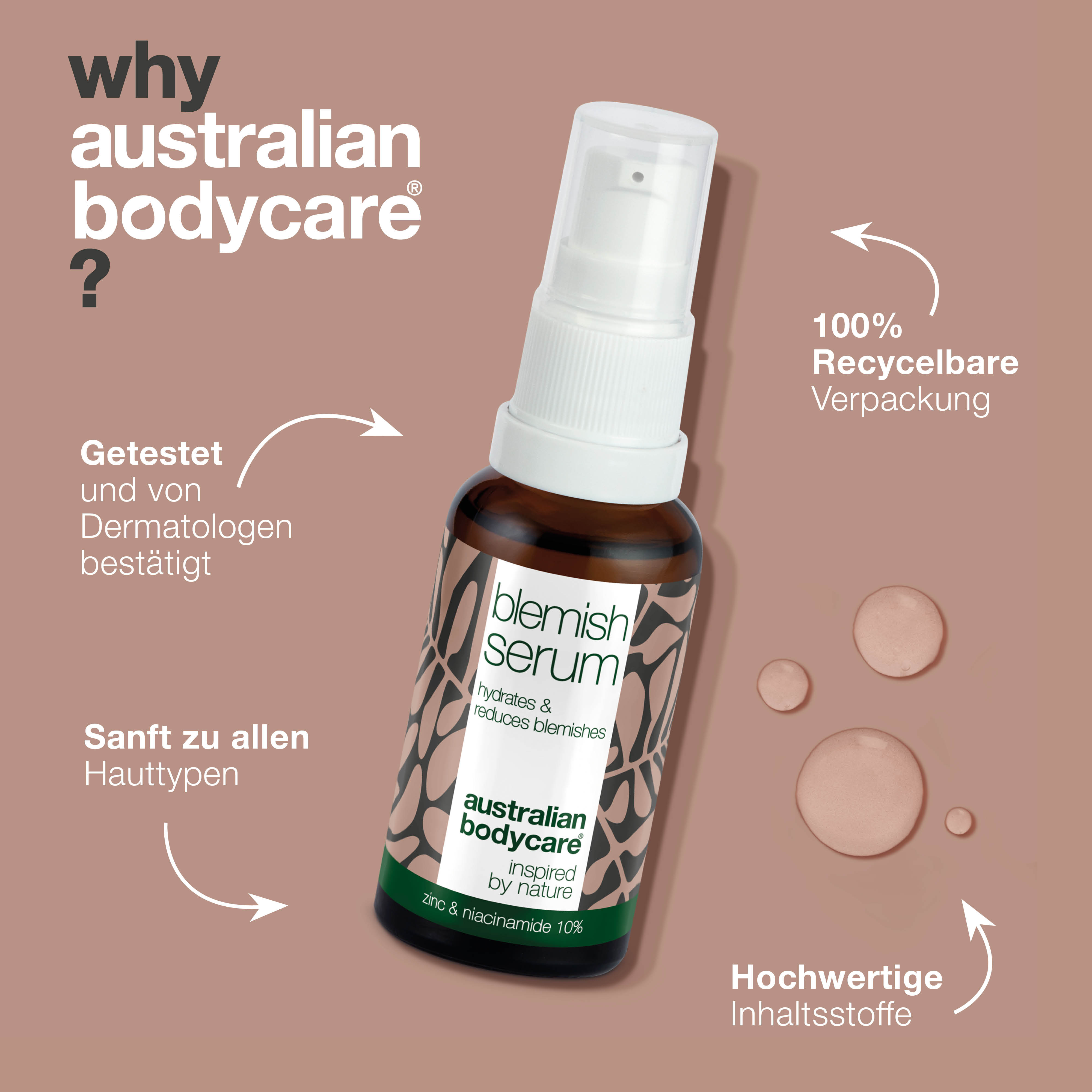 Anti Pickel Serum mit Niacinamiden — Gesichtsserum mit Niacinamiden 10%, Zink 1% und Teebaumöl bei Pickeln, Mitessern und unreiner Haut