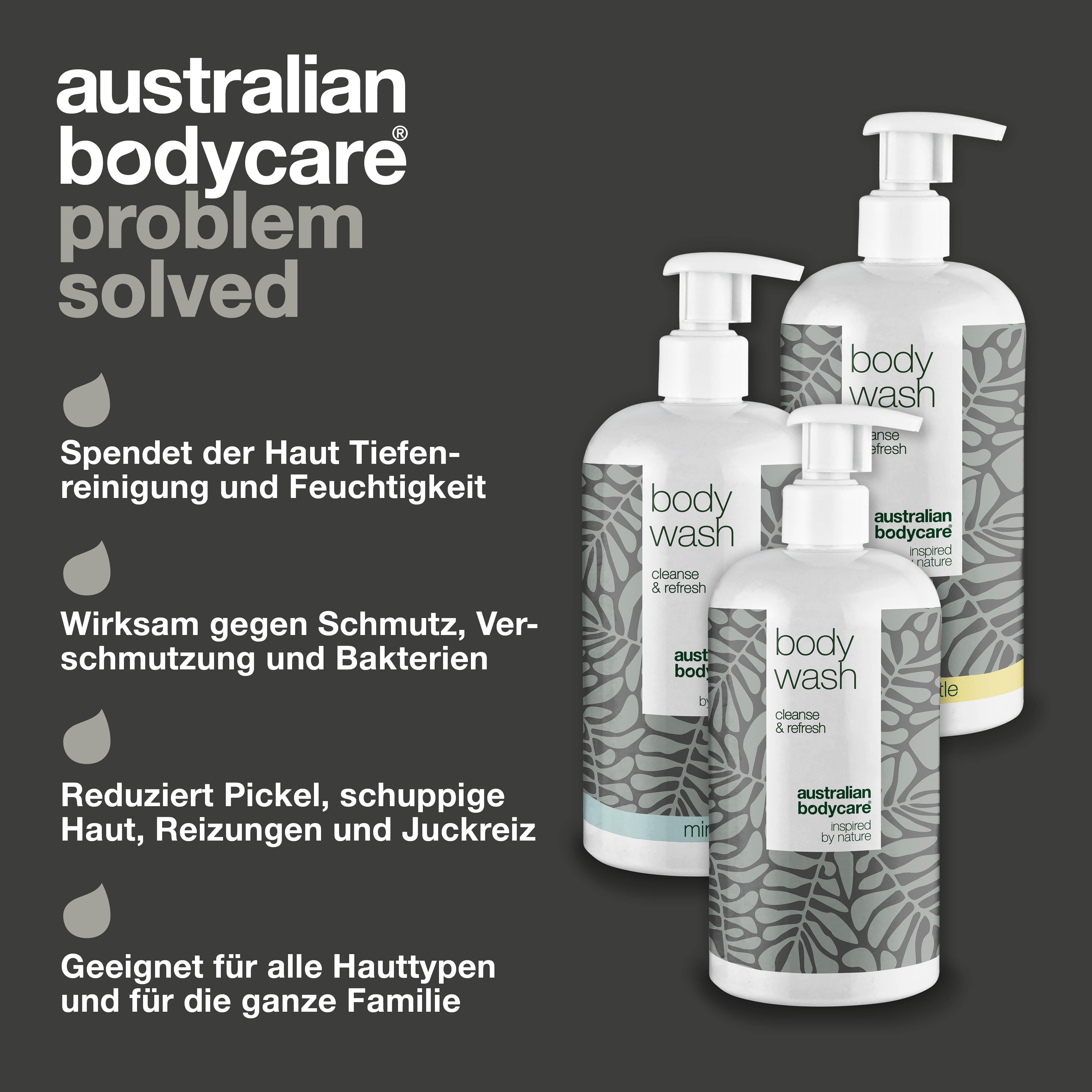 3 Body Wash - Angebotspaket — Angebotspaket mit 3 Duschgels (500 ml): Teebaumöl, Lemon Myrtle & Mint
