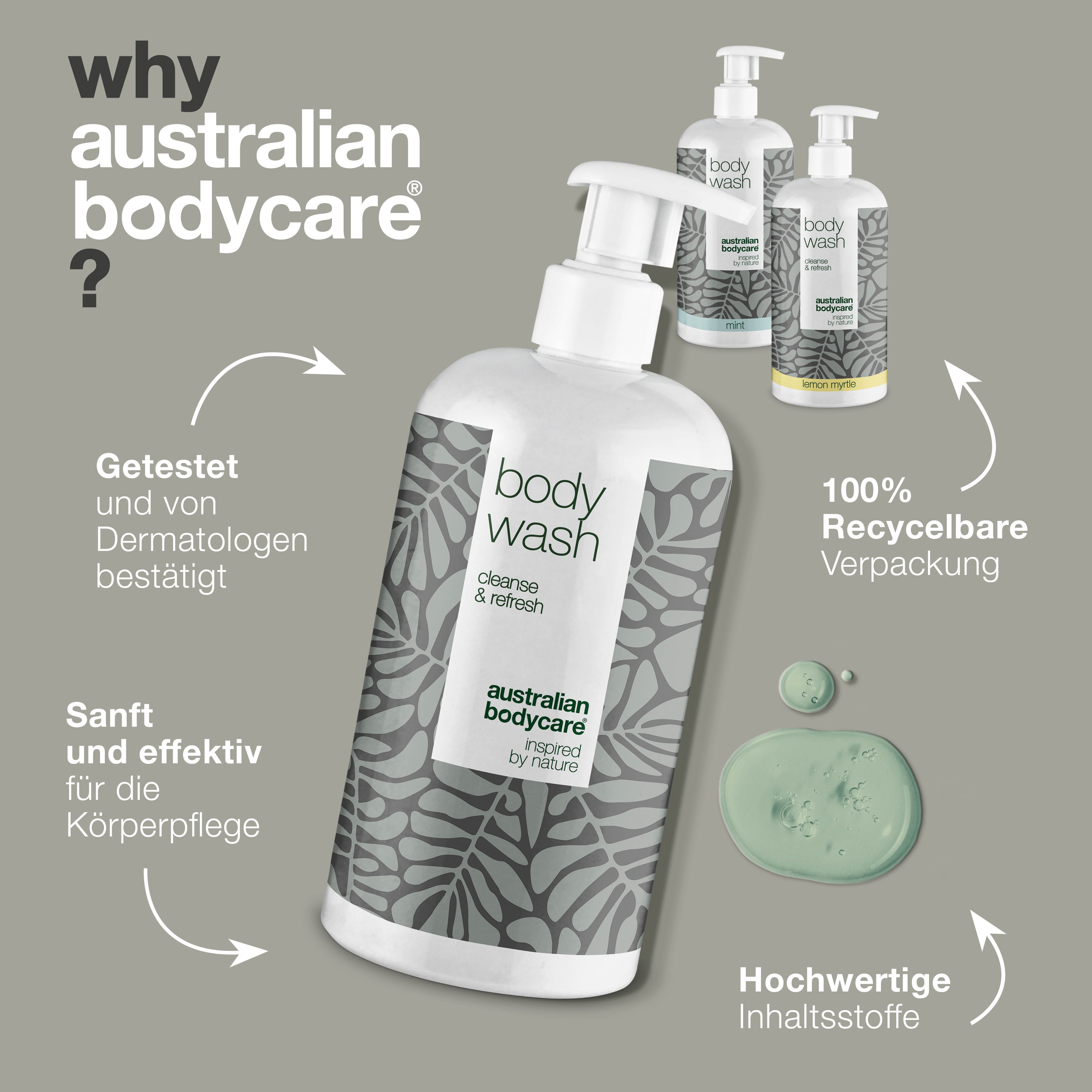 3 Body Wash - Angebotspaket — Angebotspaket mit 3 Duschgels (500 ml): Teebaumöl, Lemon Myrtle & Mint