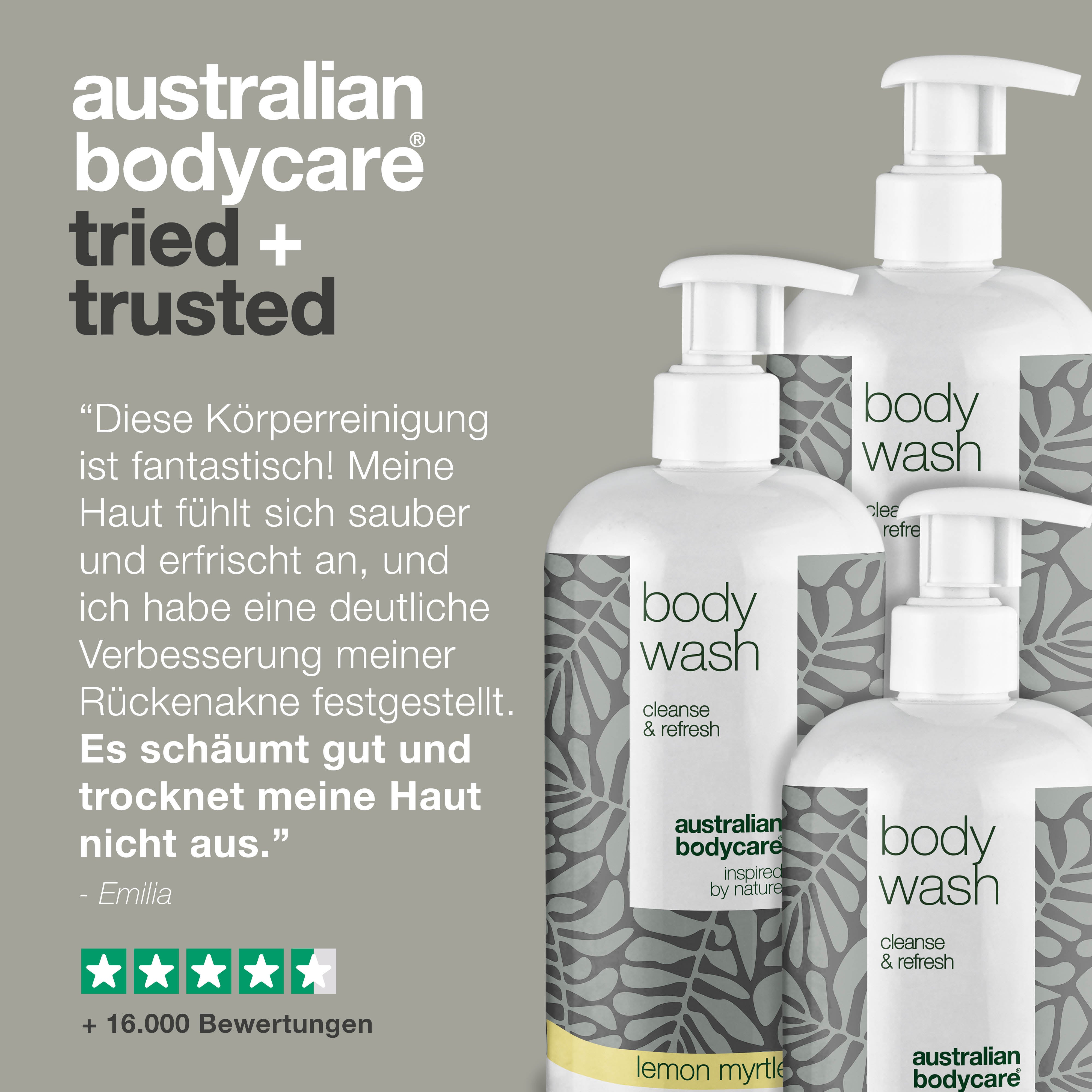 3 Body Wash - Angebotspaket — Angebotspaket mit 3 Duschgels (500 ml): Teebaumöl, Lemon Myrtle & Mint