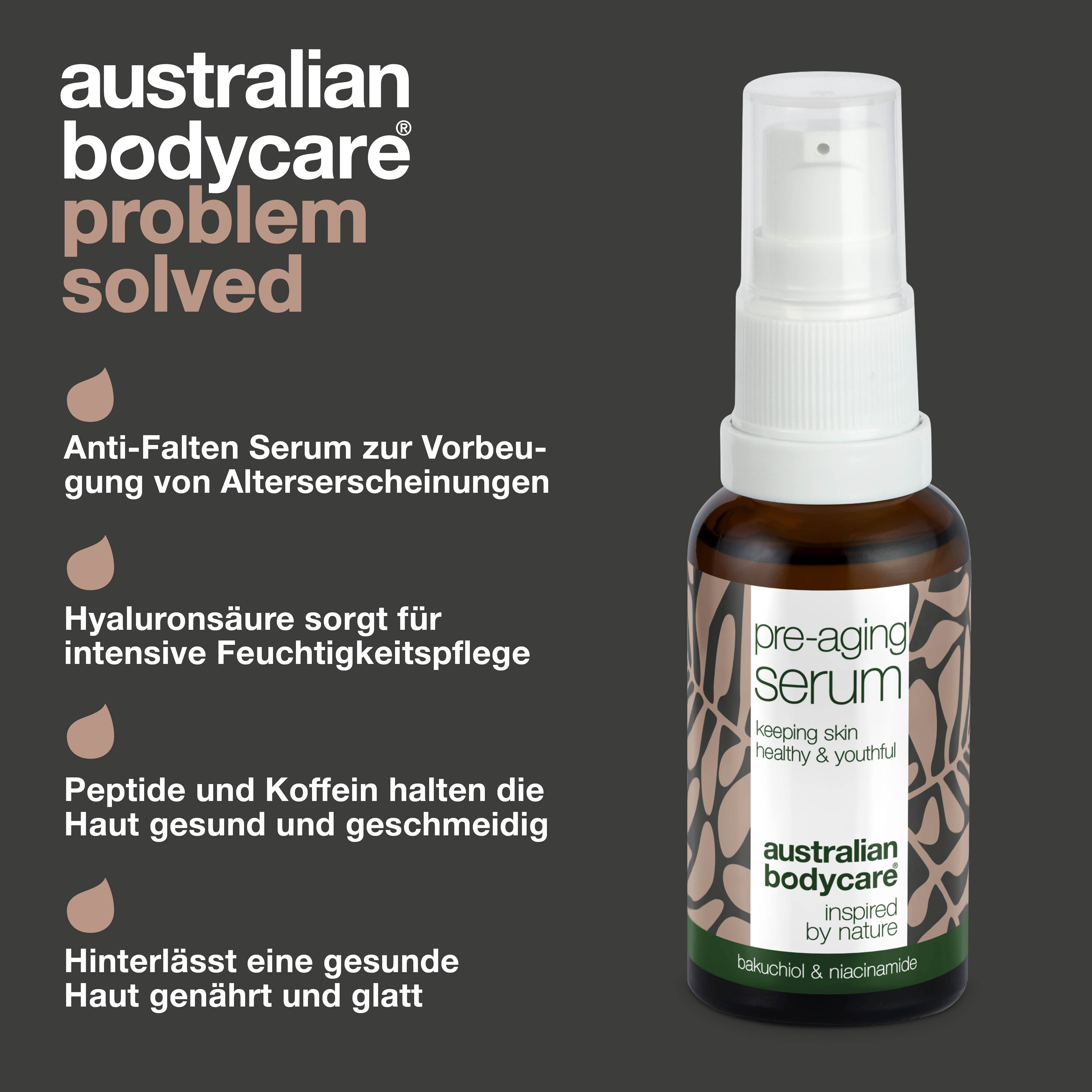 Pre-Aging Serum zur Vorbeugung von Alterserscheinungen — Anti-Falten-Gesichtsserum mit Hyaluronsäure, Peptiden & Koffein gegen Falten