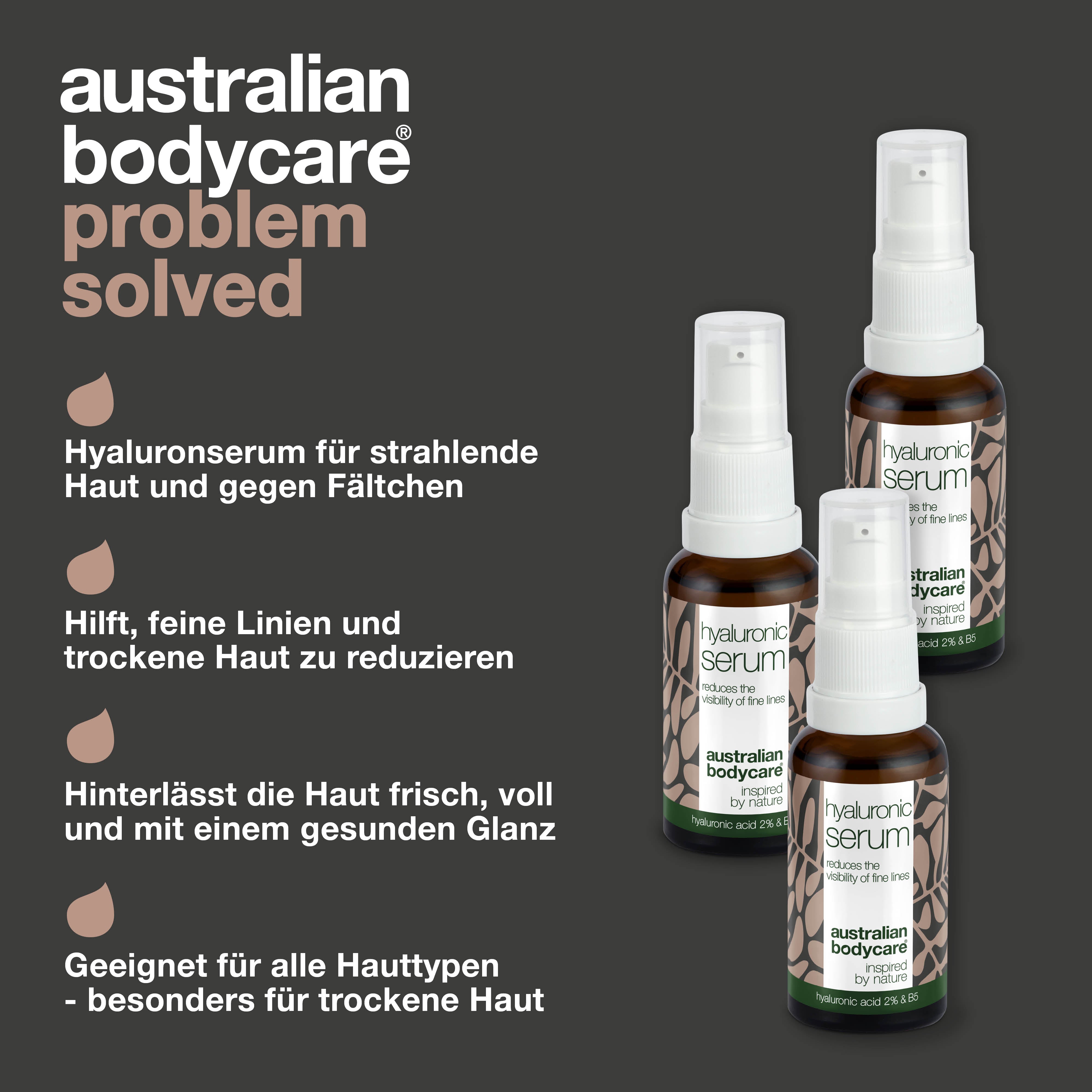 3 x Hyaluronsäure—Serum für strahlende Haut bei feinen Linien — Mit Hyaluronsäure 2 % und Vitamin B5 bei feinen Linien und Falten