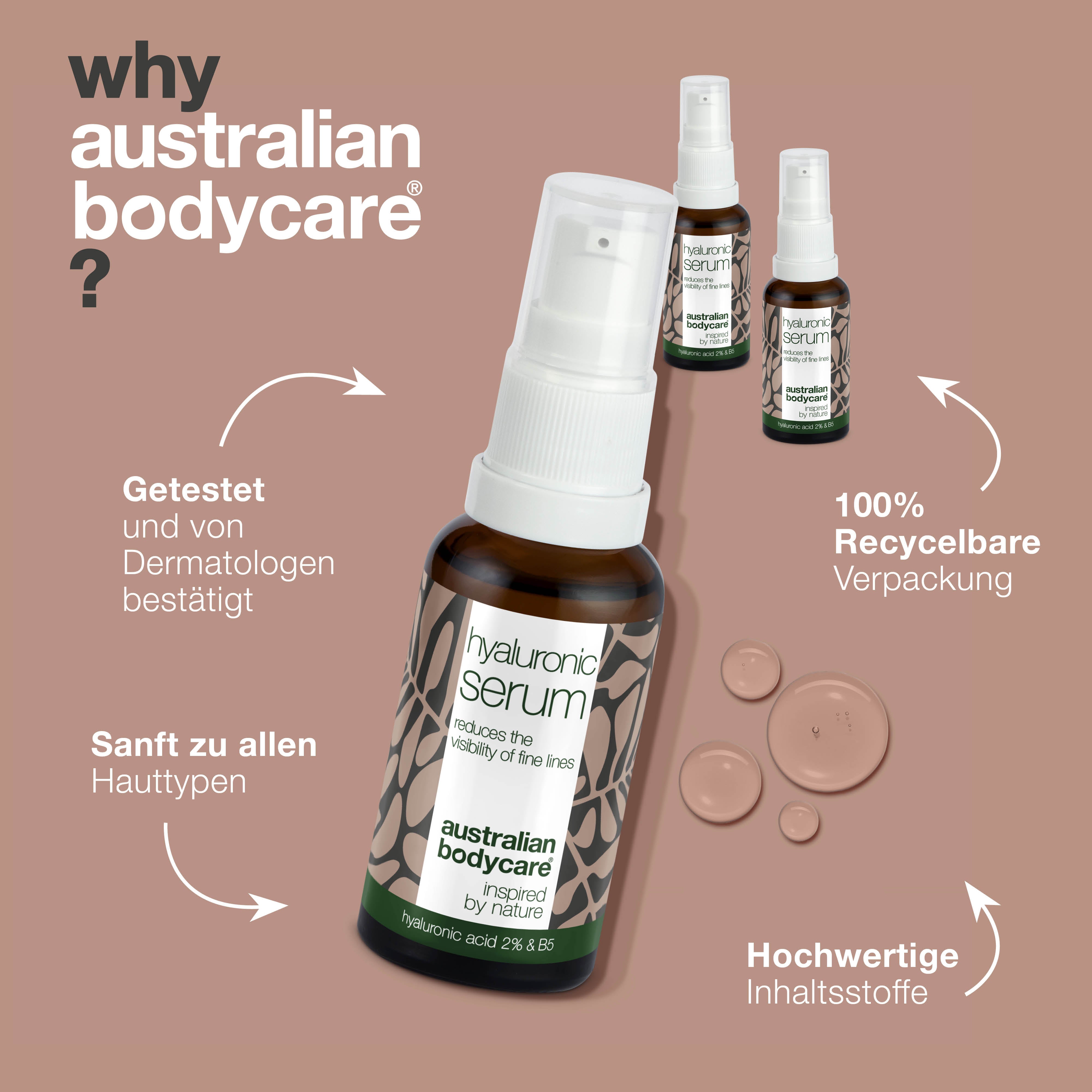 3 x Hyaluronsäure—Serum für strahlende Haut bei feinen Linien — Mit Hyaluronsäure 2 % und Vitamin B5 bei feinen Linien und Falten