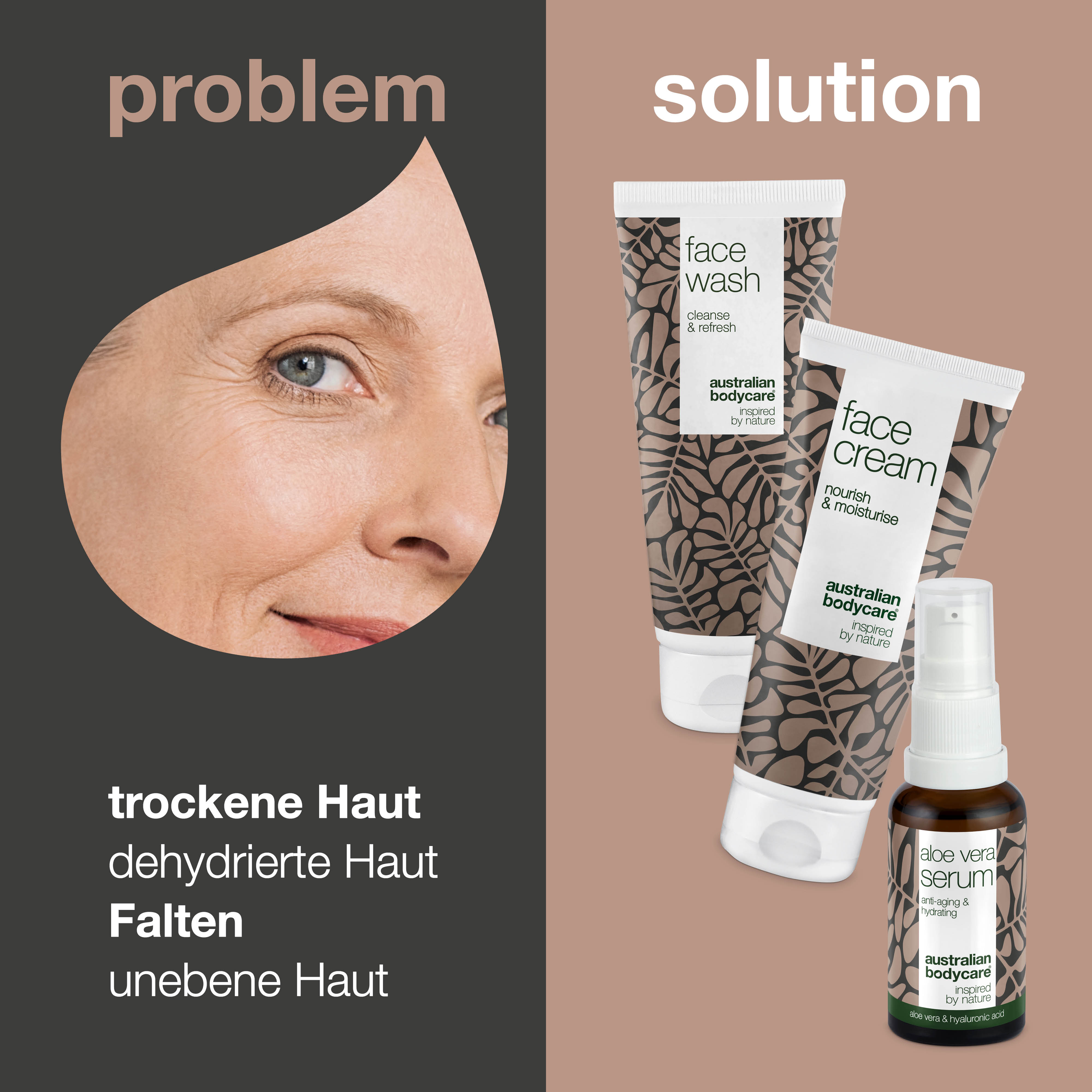 Set für Falten und dehydrierte Haut — 3 Anti-Aging Produkte für trockene Haut: Gesichtsreinigung, Aloe Vera Serum und Creme