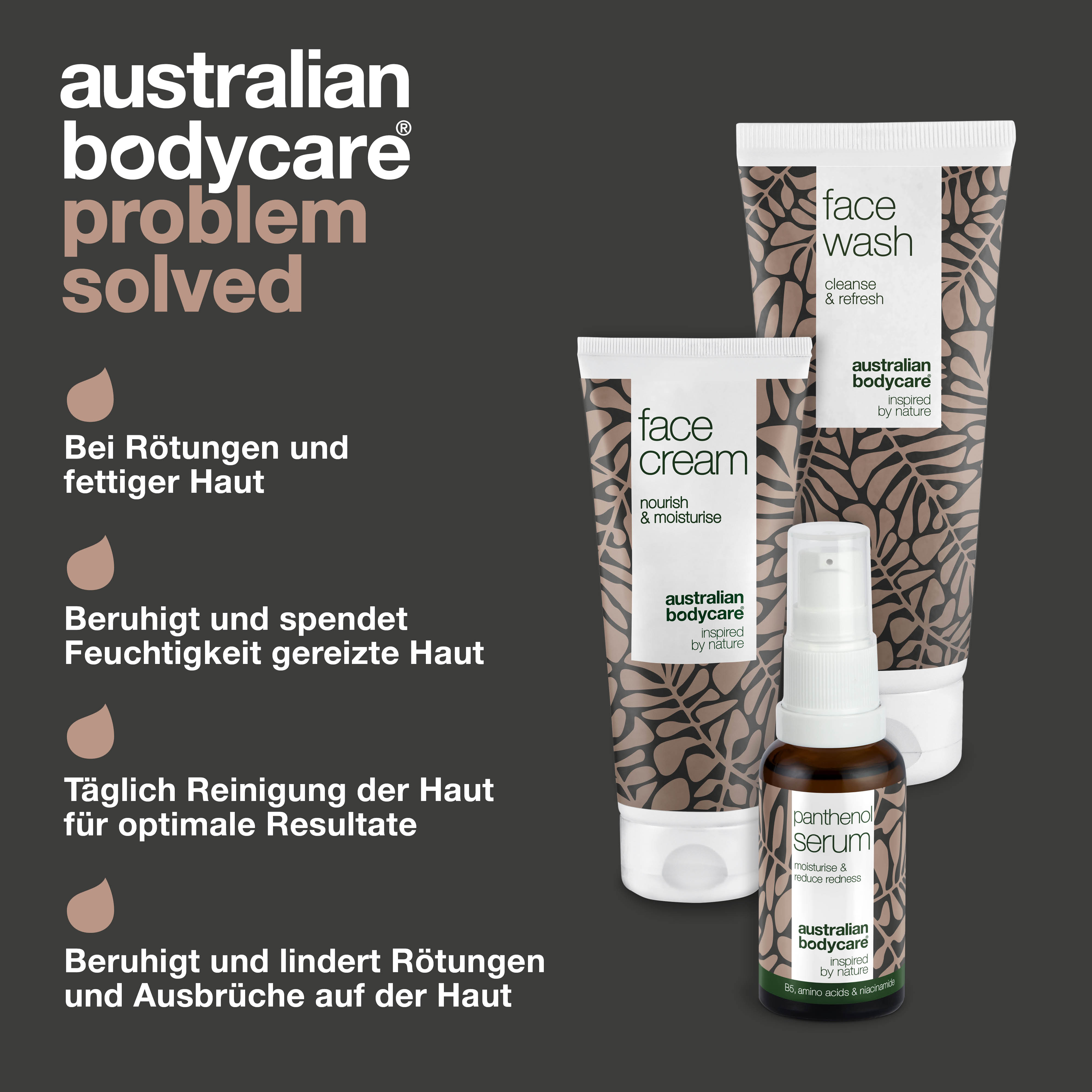 Set zur Pflege von Rosacea, Rötungen & gereizter Haut — 3 beruhigende Produkte zur Anwendung bei Rosacea; Reinigung, Vitamin B5 Serum & Creme