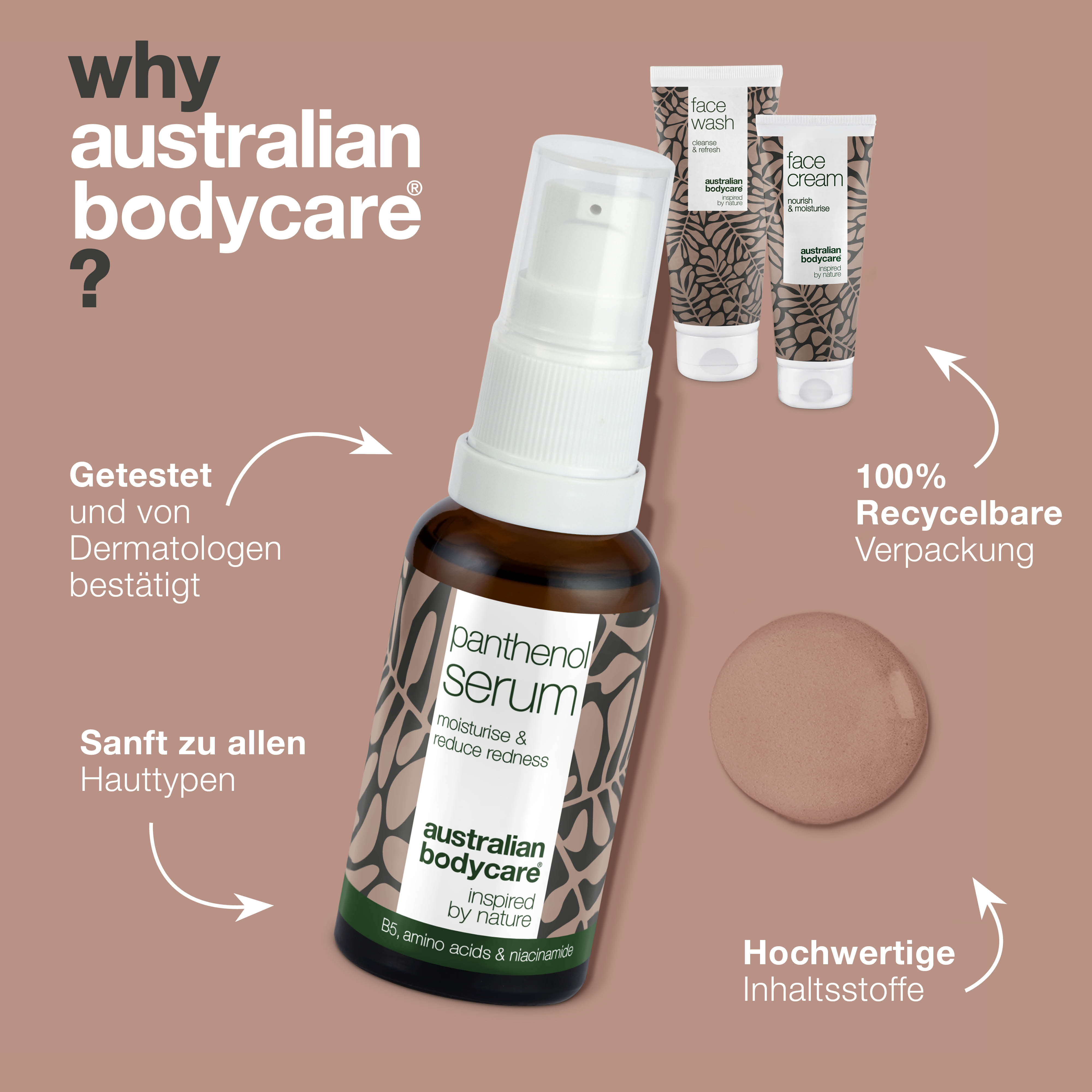 Set zur Pflege von Rosacea, Rötungen & gereizter Haut — 3 beruhigende Produkte zur Anwendung bei Rosacea; Reinigung, Vitamin B5 Serum & Creme