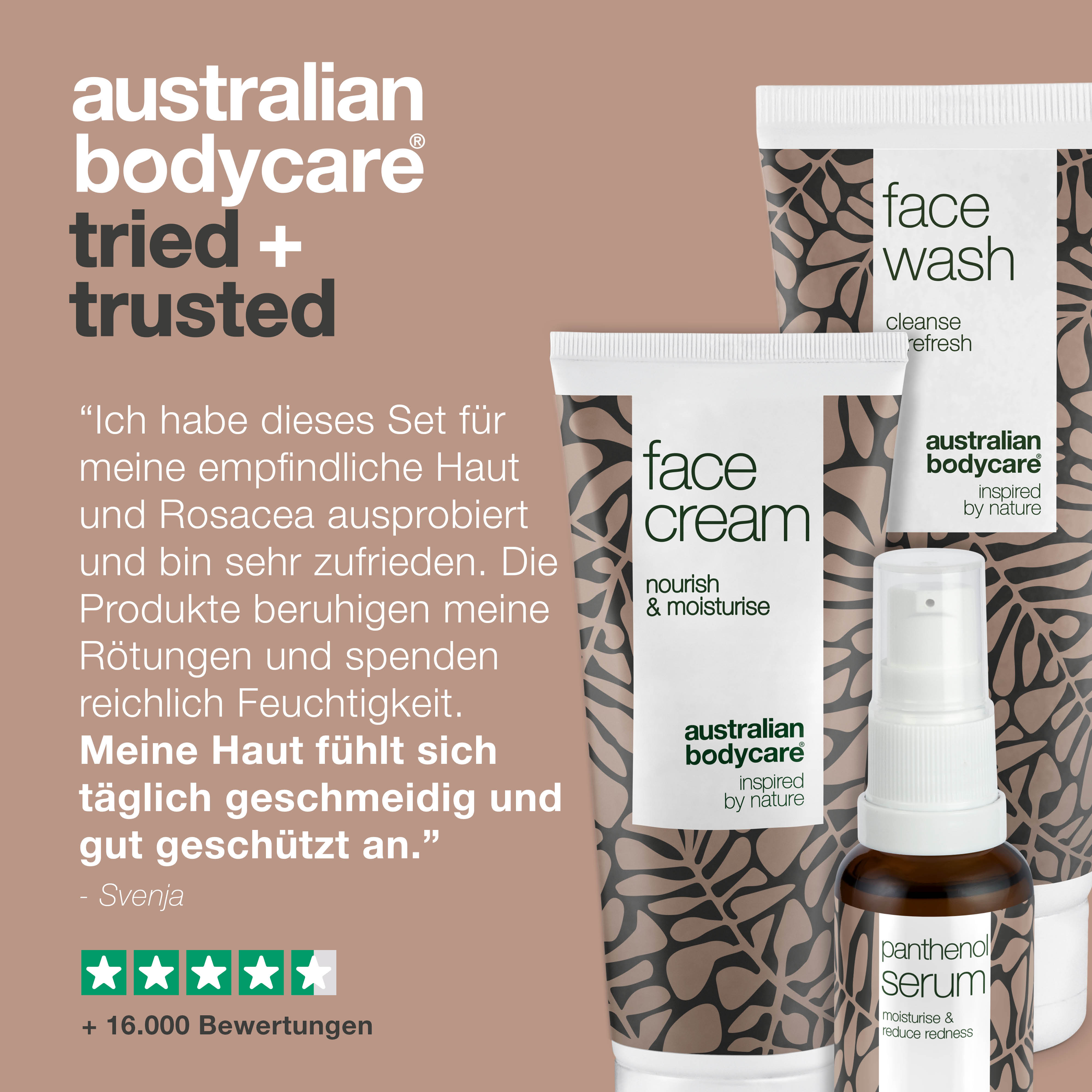 Set zur Pflege von Rosacea, Rötungen & gereizter Haut — 3 beruhigende Produkte zur Anwendung bei Rosacea; Reinigung, Vitamin B5 Serum & Creme