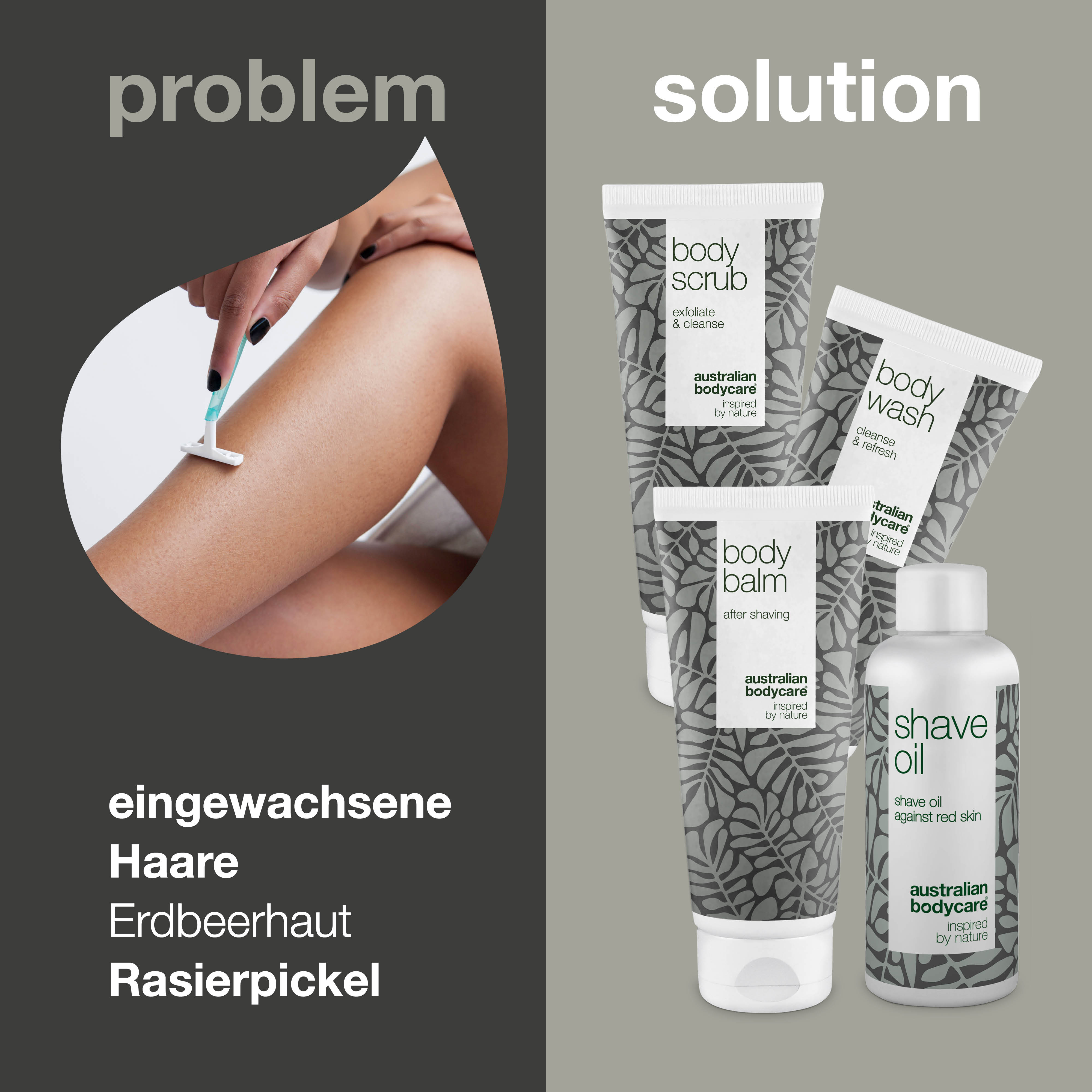 4er-Paket gegen Erdbeerhaut —  Zur Körperrasur gegen eingewachsene Haare, rote Rasierpickel, Erdbeerbeine und gerötete Haarwurzeln