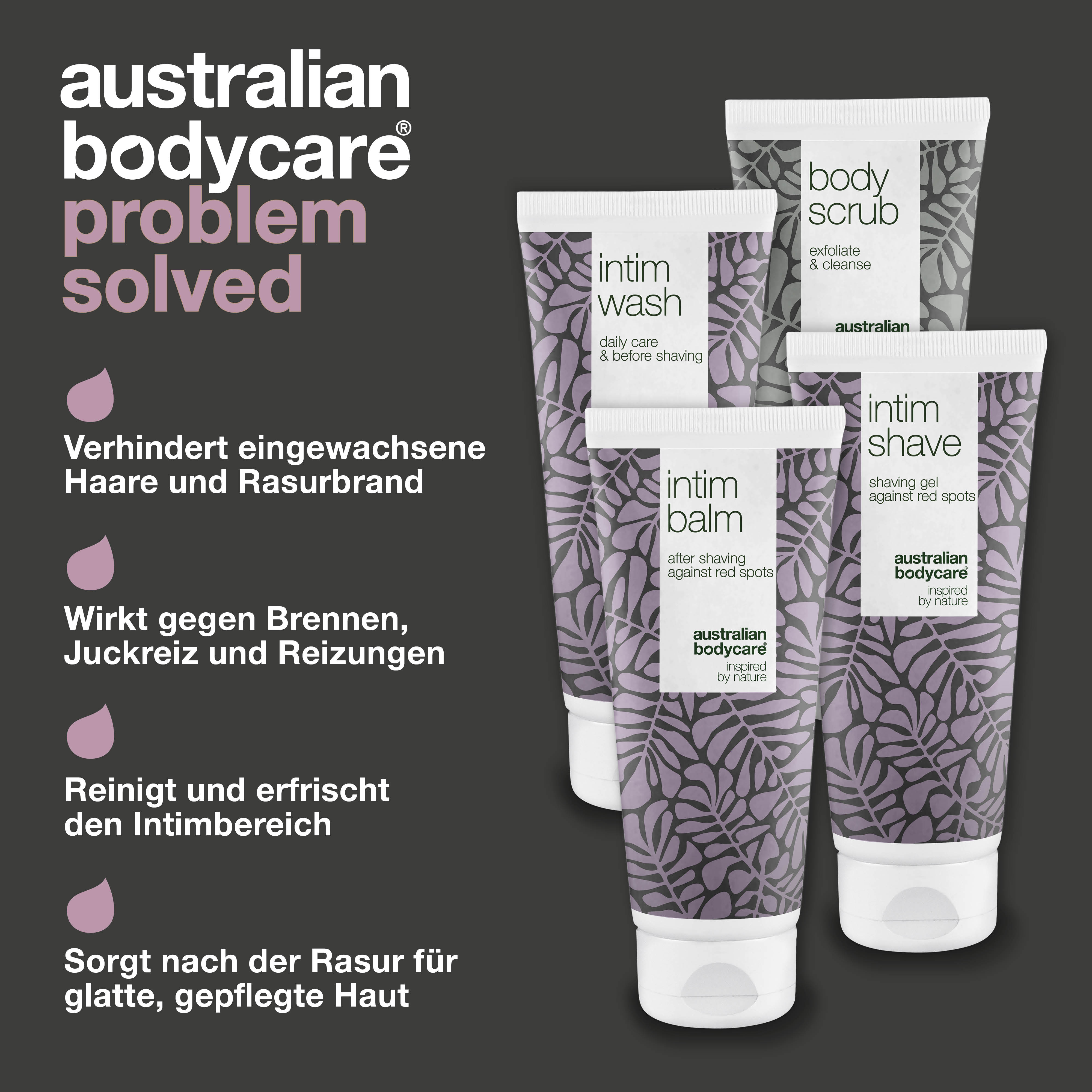 4-er Paket für Intimrasur gegen rote Pickel und eingewachsene Haare  — 4 Produkte gegen Rasierpickel und Rasurbrand im Intimbereich