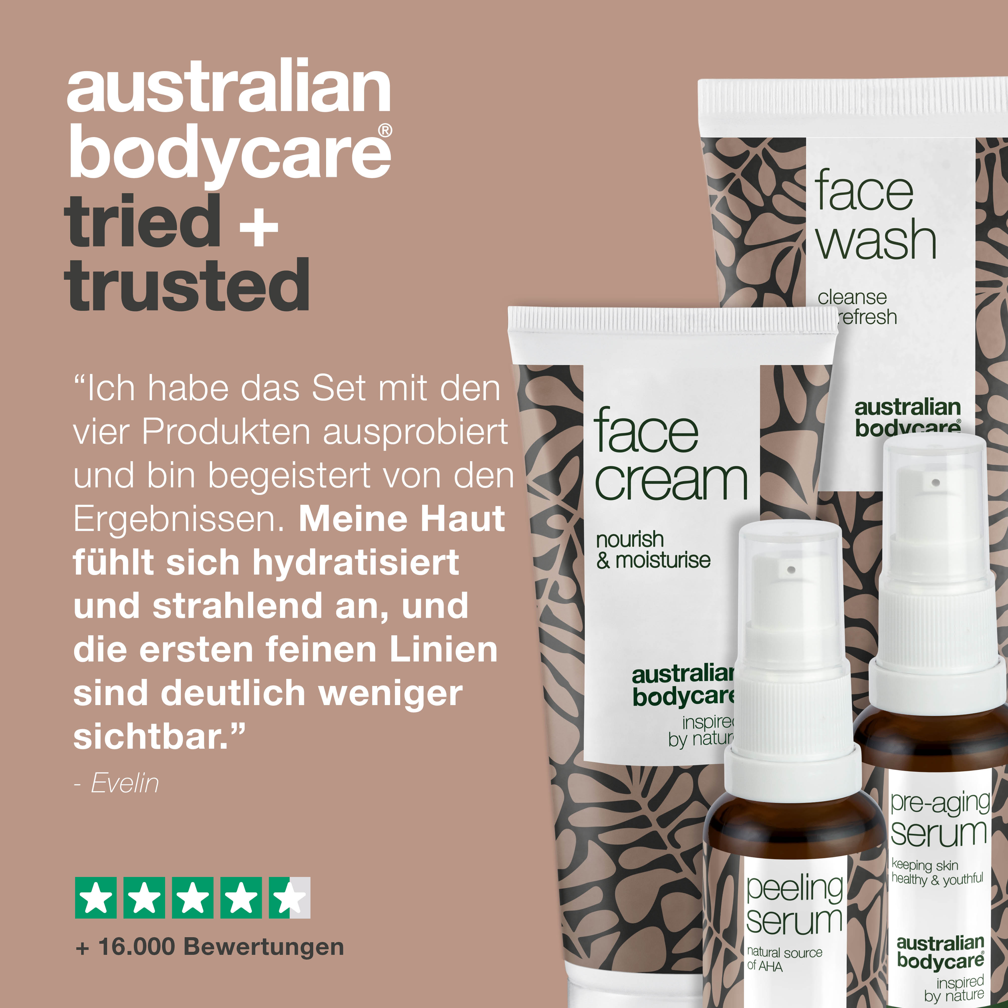 4er Paket zur Vorbeugung von Falten — Anti-Age Produkte für jüngere Haut beugt Altersanzeichen vor