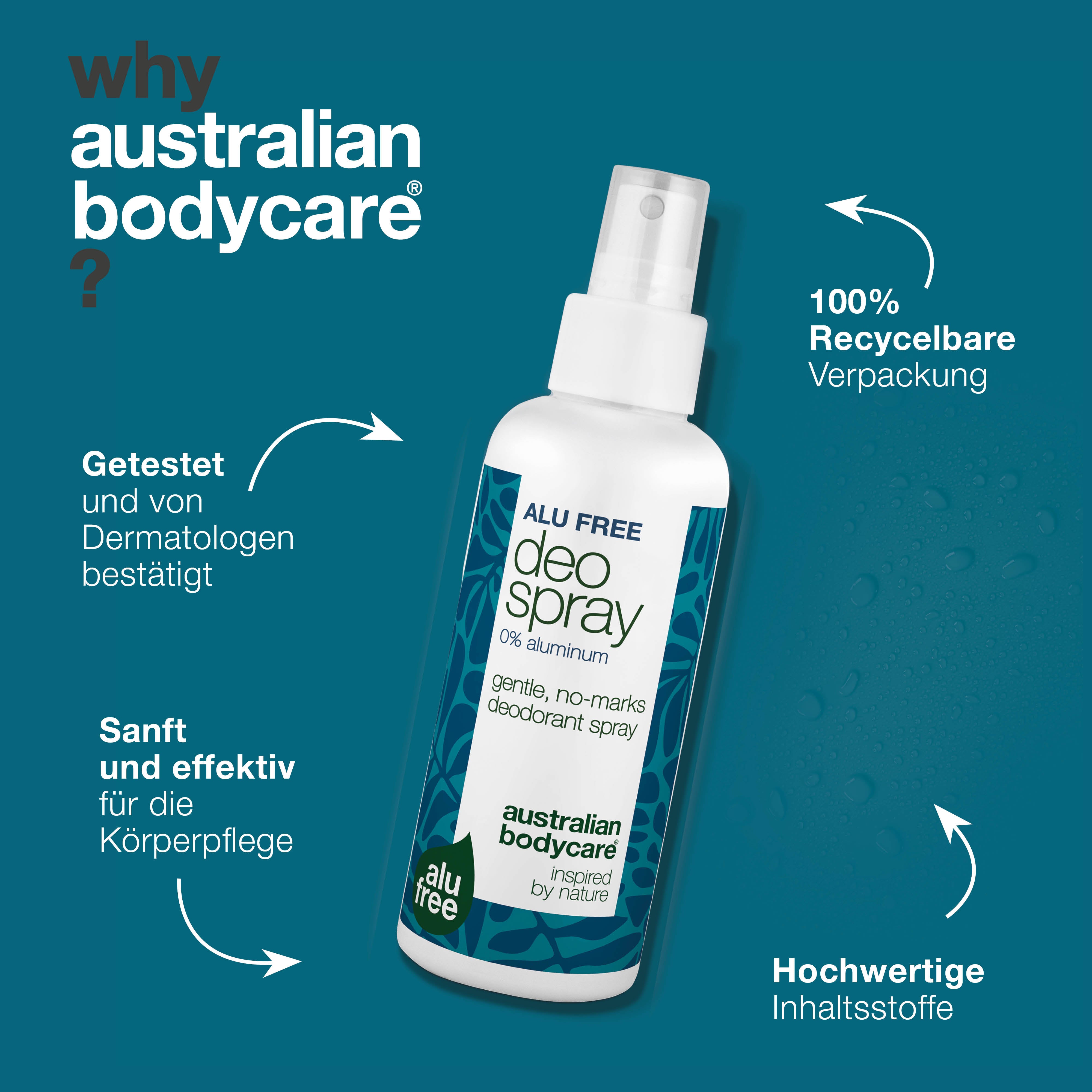 Aluminiumfreies Deodorant-Spray – Natürliche Frische — Aluminiumfreies Deodorant mit natürlichen Inhaltsstoffen. Bekämpft Gerüche, trocknet schnell und hält Sie den ganzen Tag frisch.