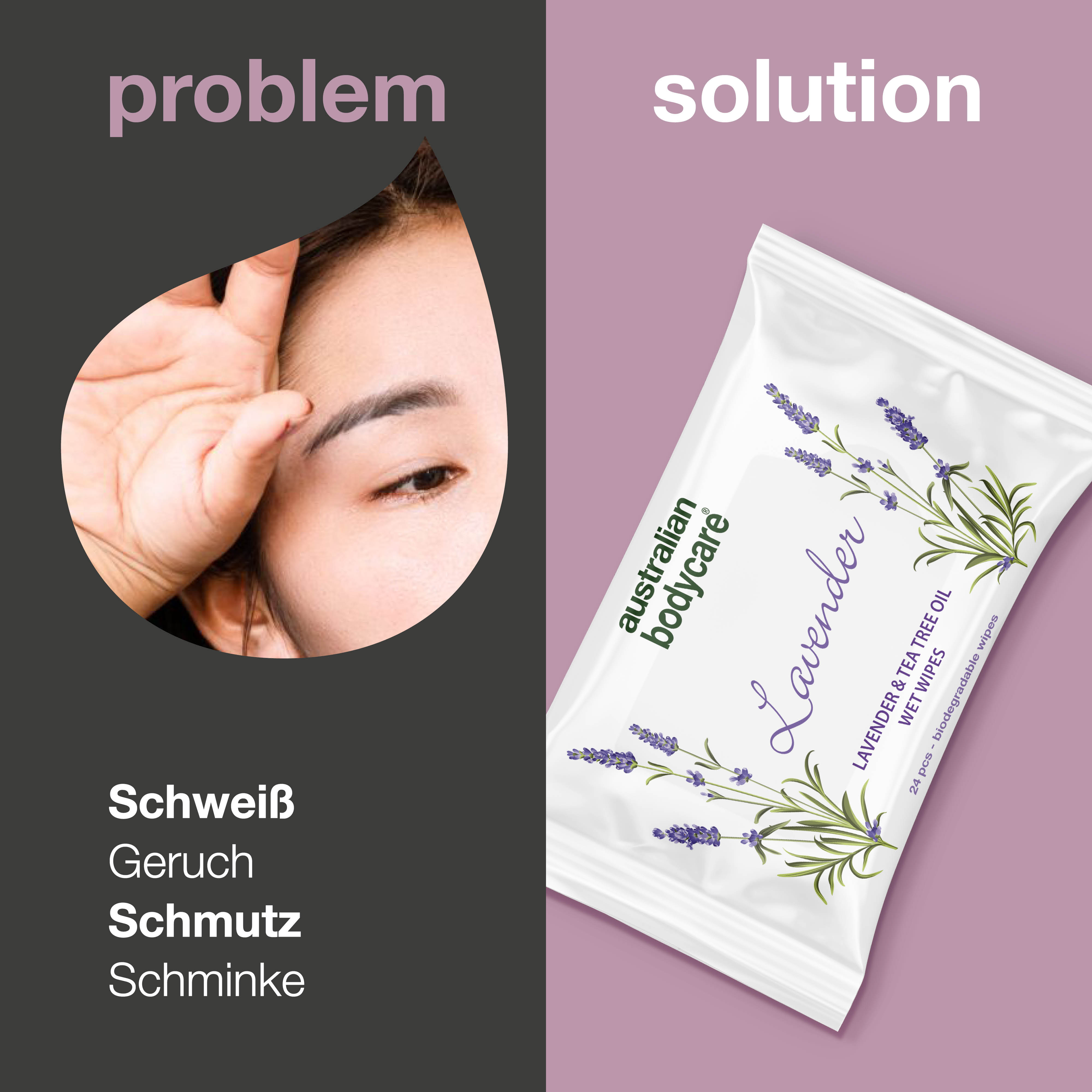 Erfrischende Feuchttücher mit Lavendel & Teebaumöl 24 Stück — Als Erfrischung zwischendurch