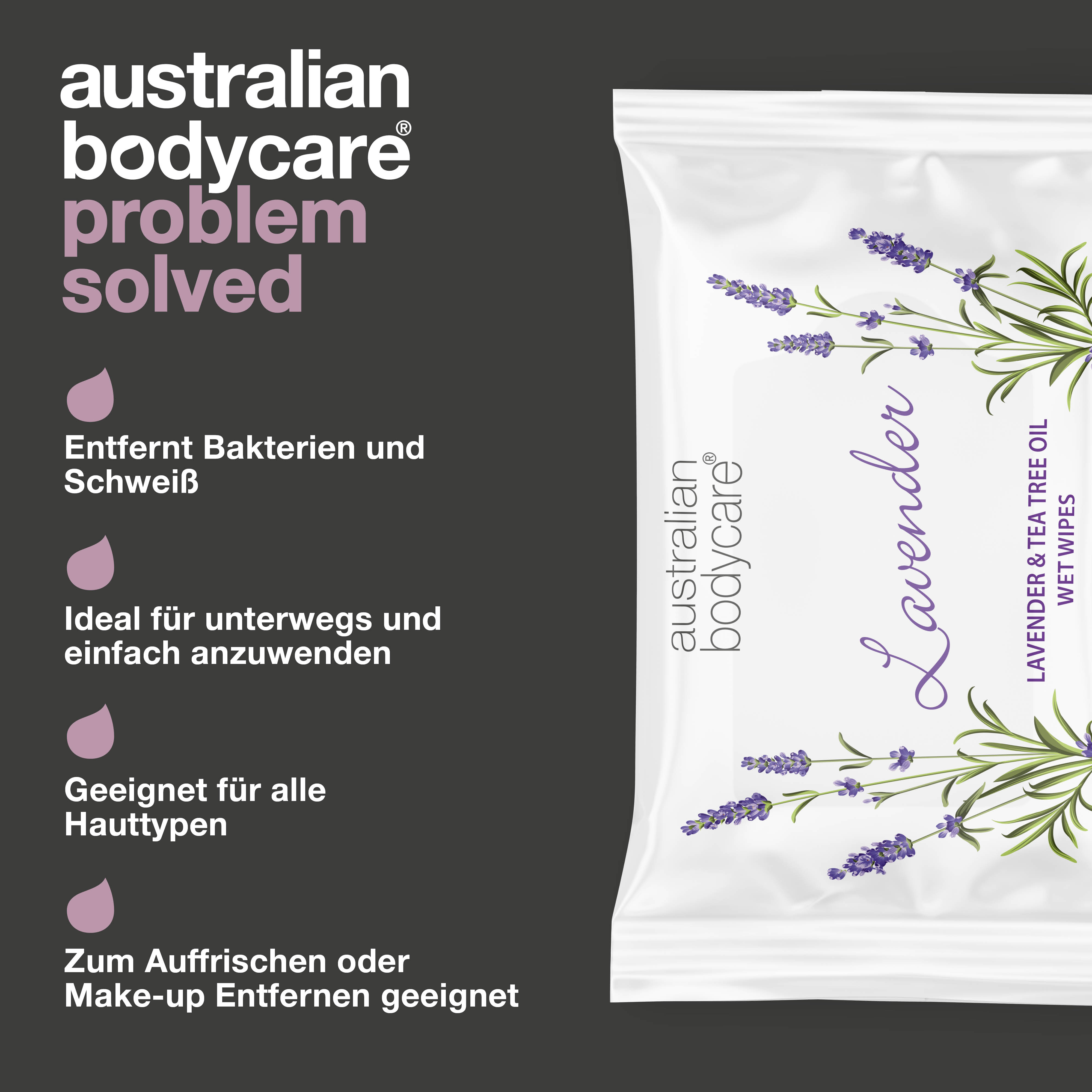 Erfrischende Feuchttücher mit Lavendel & Teebaumöl 24 Stück — Als Erfrischung zwischendurch