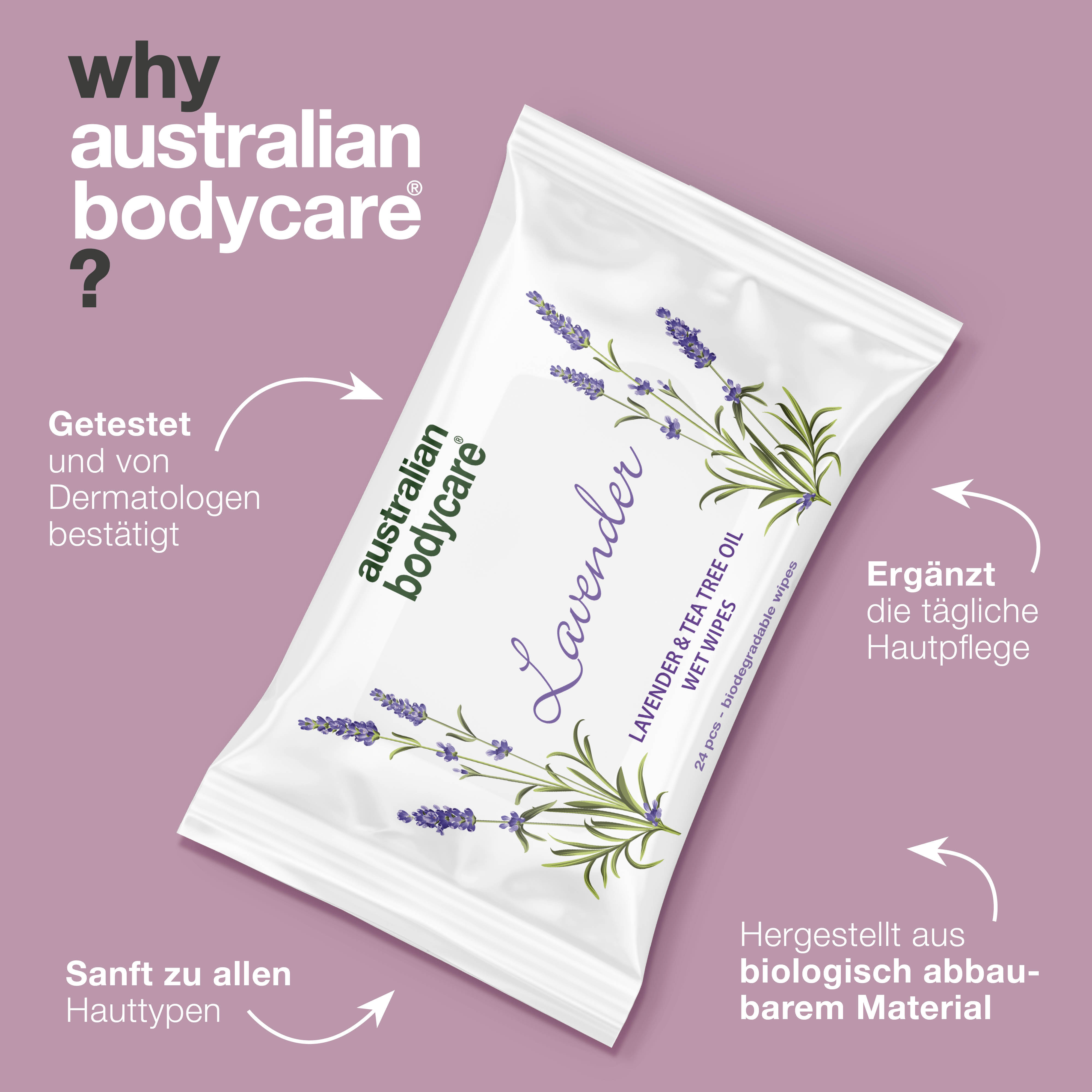 Erfrischende Feuchttücher mit Lavendel & Teebaumöl 24 Stück — Als Erfrischung zwischendurch