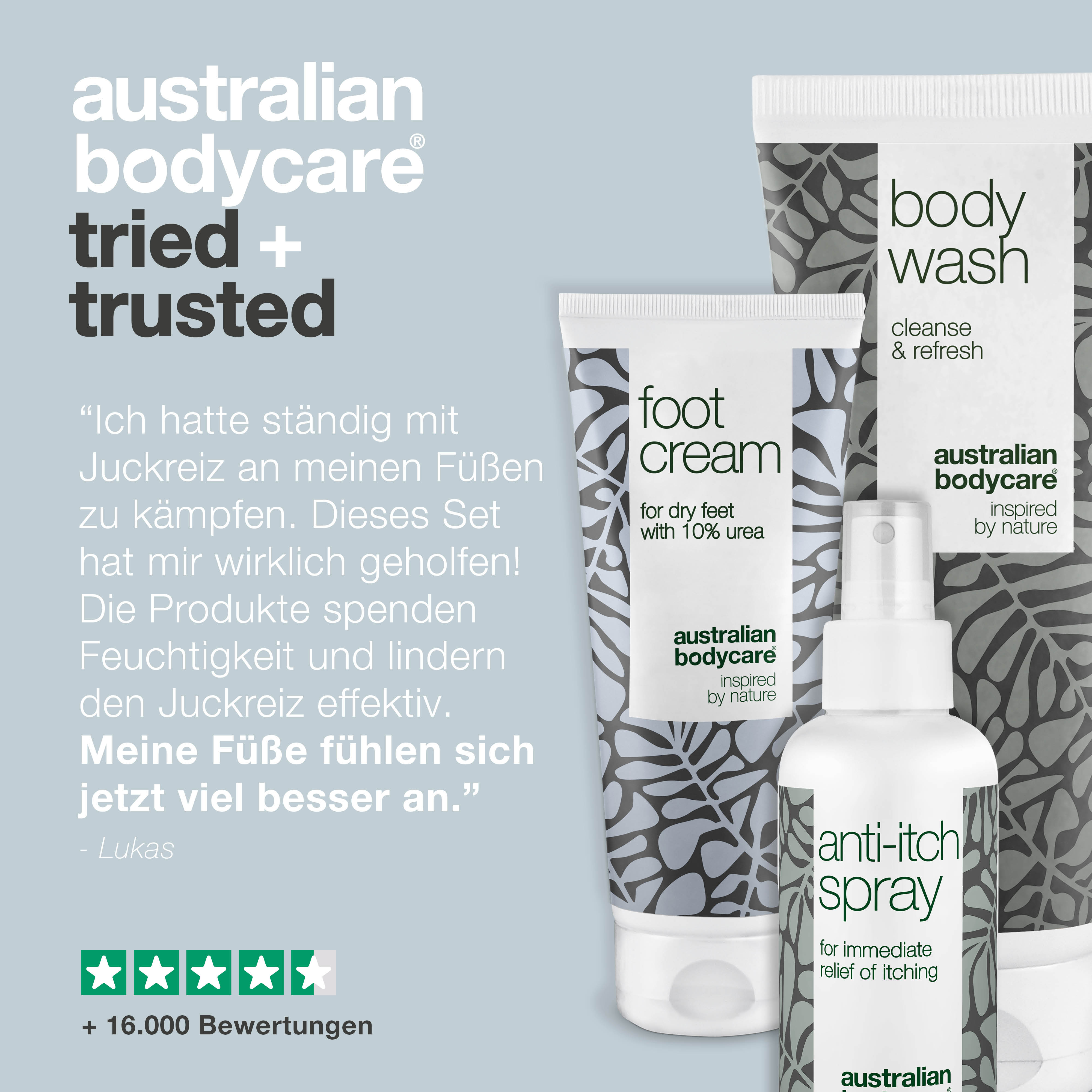 3x Produkte gegen juckende Füße — Set für die tägliche Fußpflege