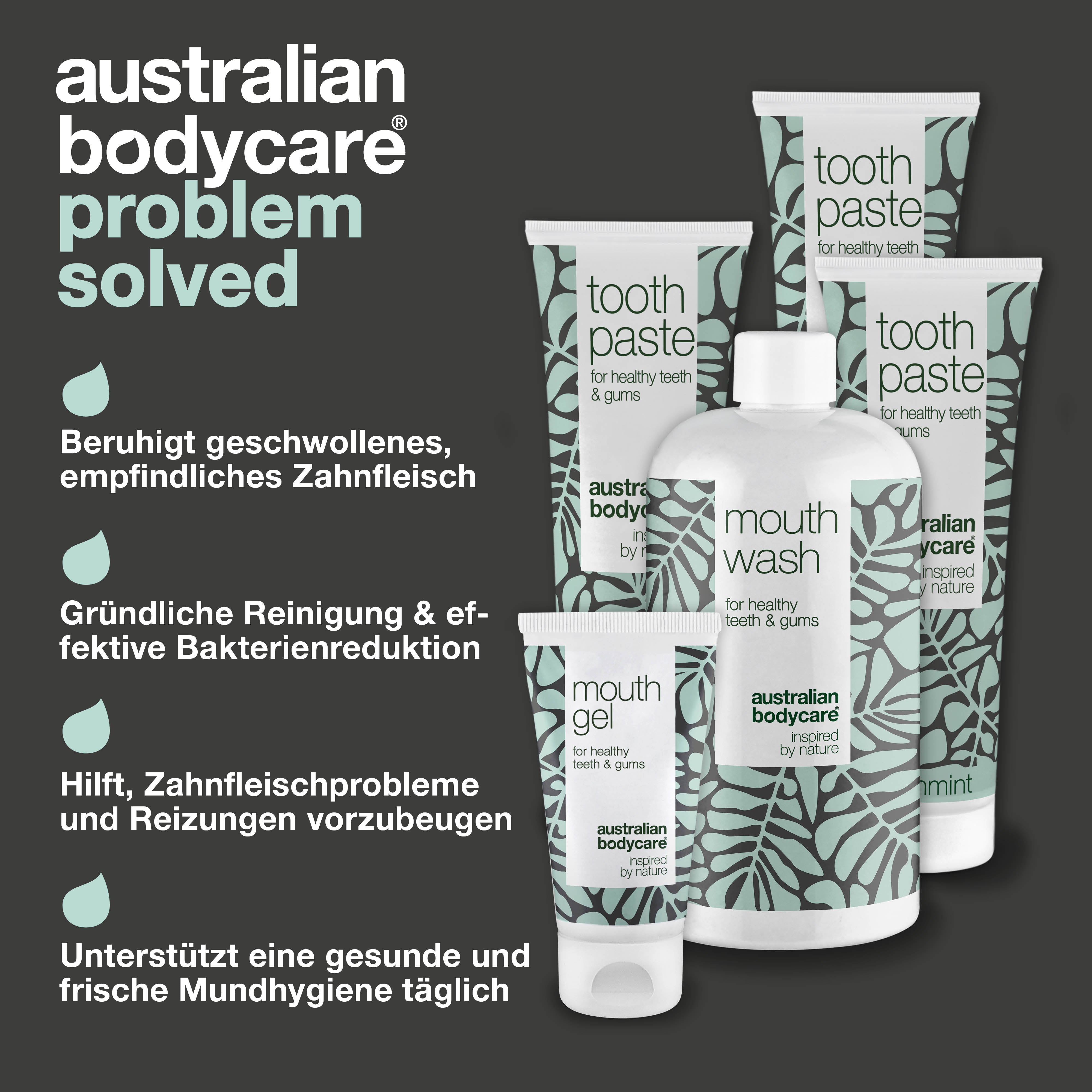 Pflegeset - Geschwollenes Zahnfleisch — 5x Produkte zur Linderung und Vorbeugung von geschwollenem und empfindlichem Zahnfleisch