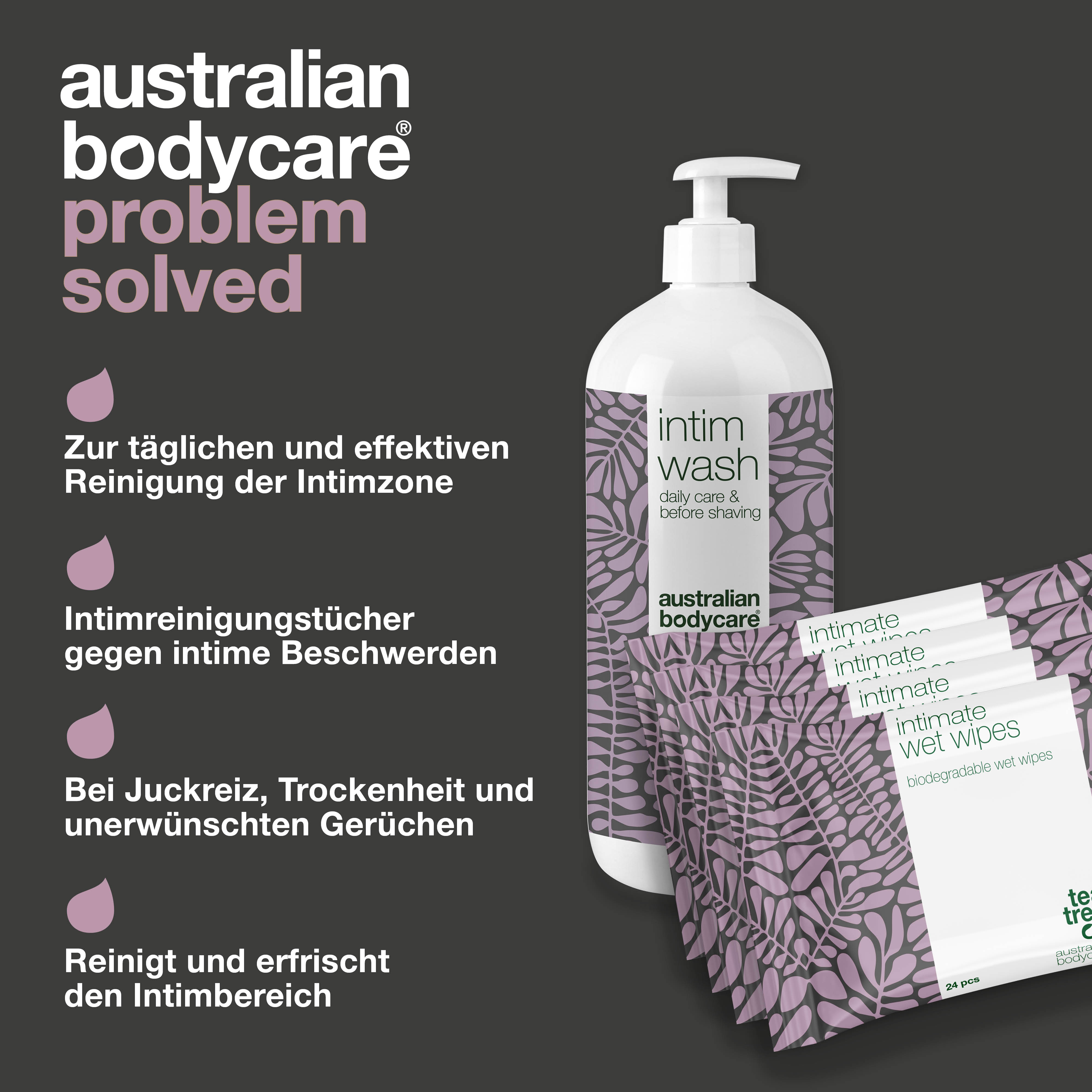 Set für eine gute Intimpflege — Intimseife und Intim Feuchttücher gegen Juckreiz, Brennen und Geruch