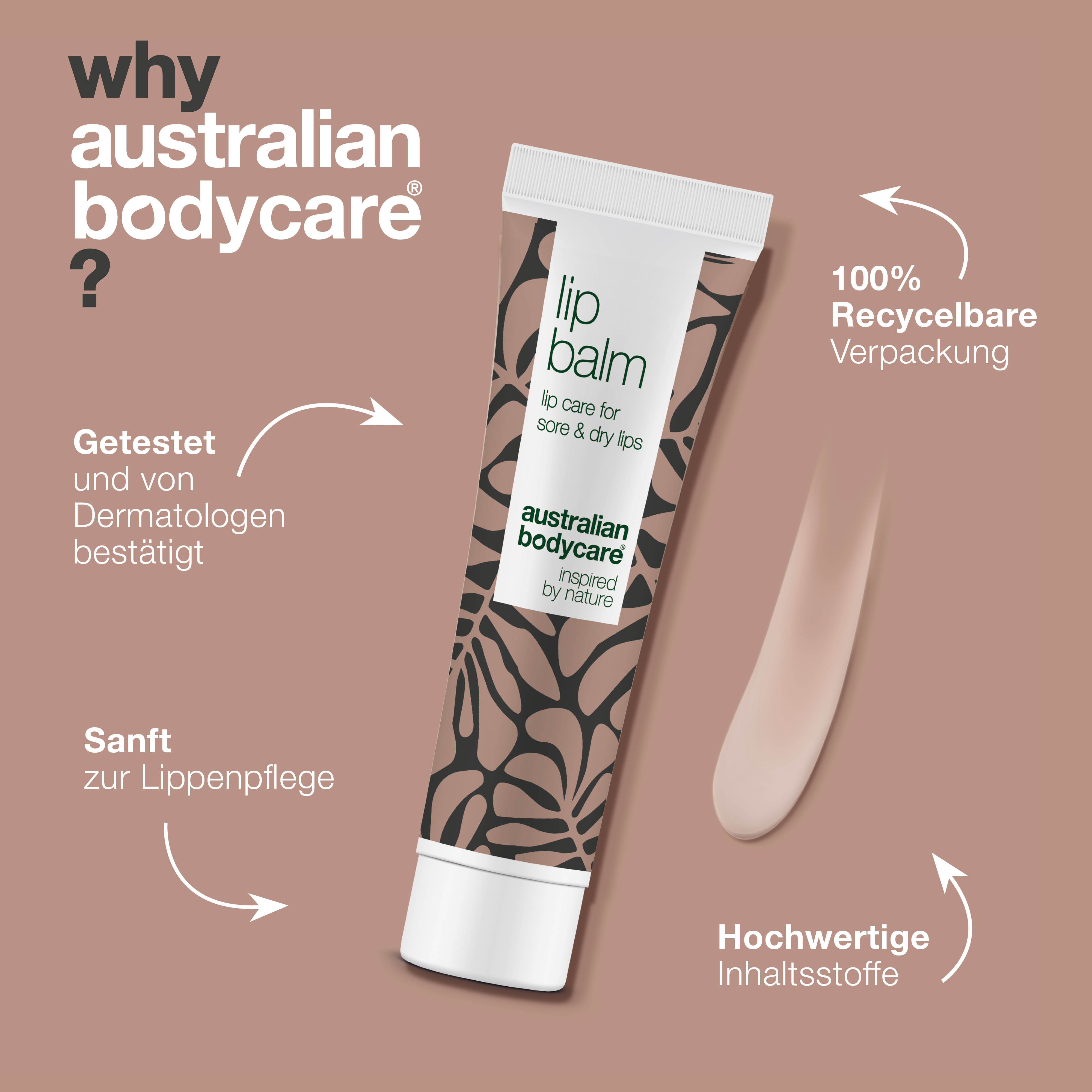 Lippenbalsam zur Pflege von trockenen & rissige Lippen — Lip balm mit Teebaumöl zur trockenen Lippen & Pflege von Fieberbläschen