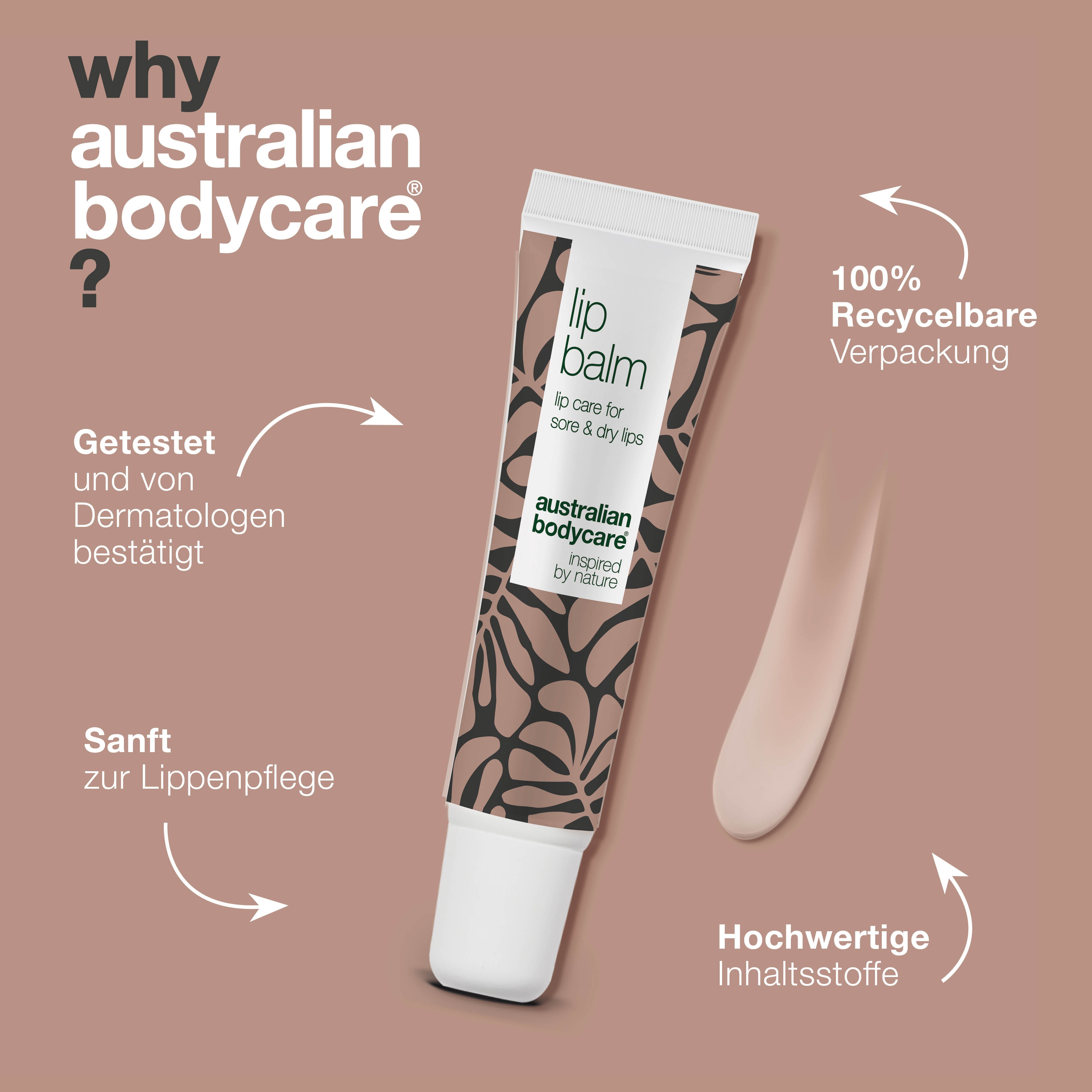 Lippenbalsam zur Pflege von trockenen & rissige Lippen — Lip balm mit Teebaumöl zur trockenen Lippen & Pflege von Fieberbläschen