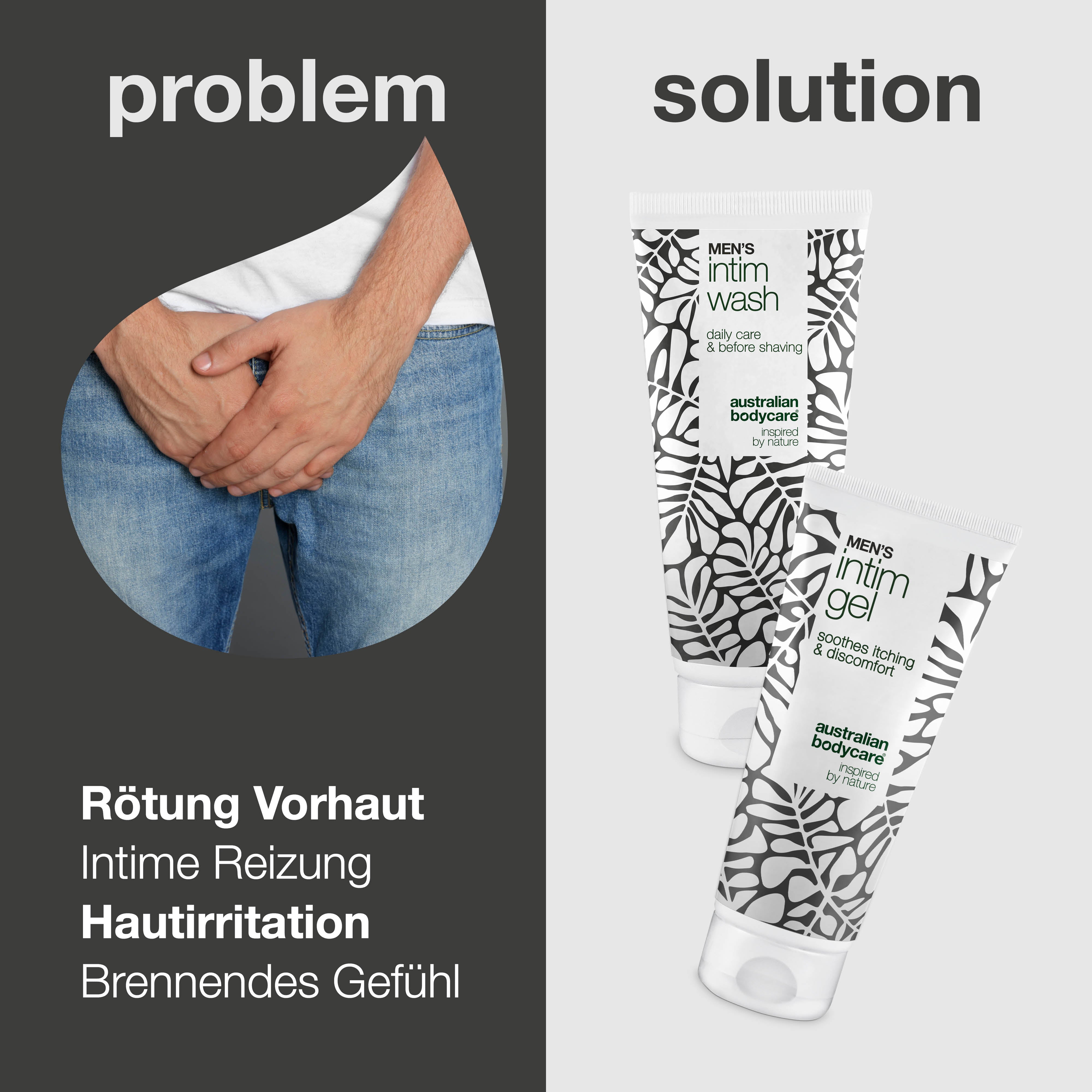 Pflege für rote Vorhaut - Sanfte Intimwaschung & Gel — Beruhigen Sie rote, gereizte Vorhaut mit Men's Intimate Wash und Intim Gel. Sanfte Pflege für Hygiene und Linderung.