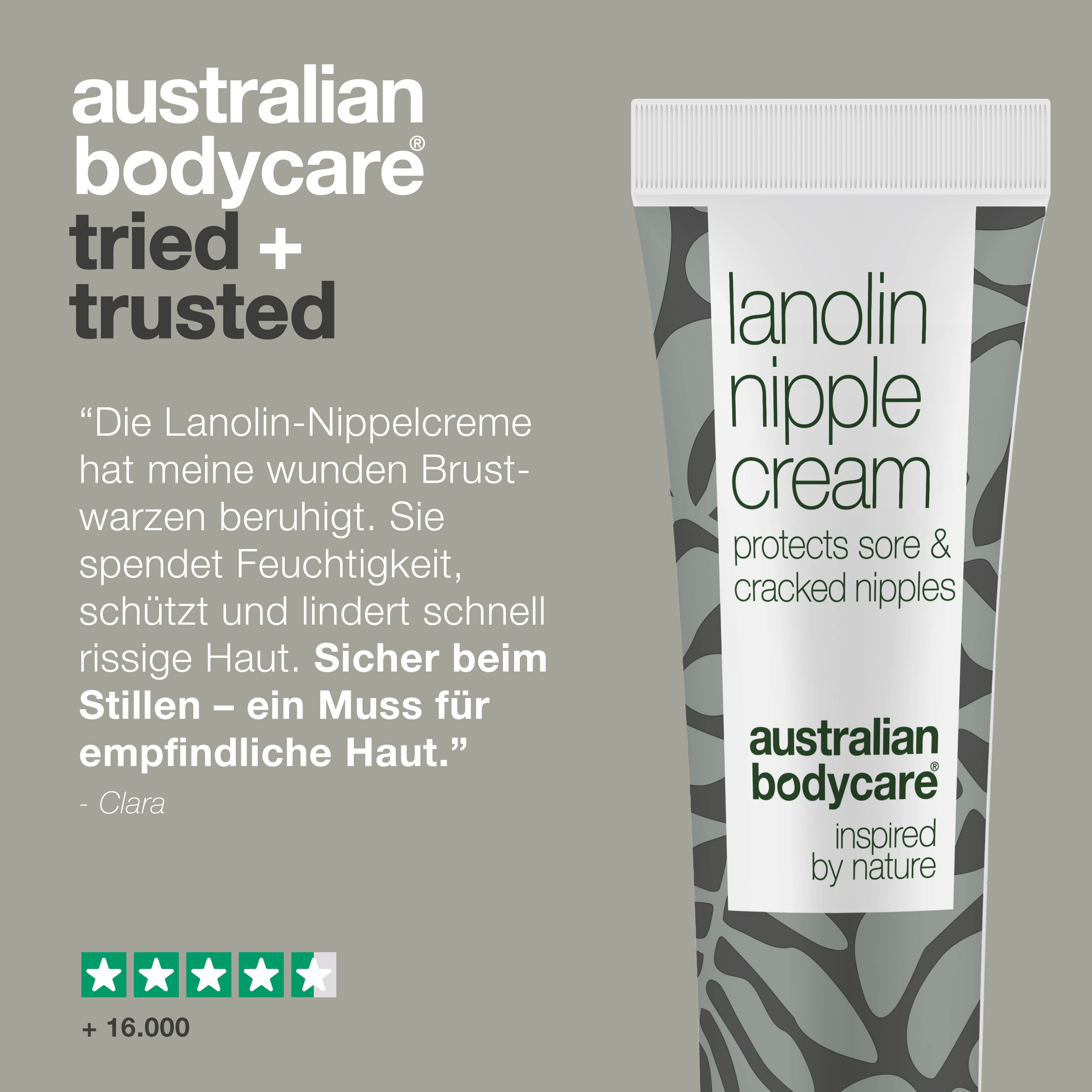 Lanolin-Nippelcreme für trockene und sensible Haut — Schützen und pflegen Sie empfindliche Brustwarzen mit Lanolincreme. Macht die Haut weich und hydratisiert.