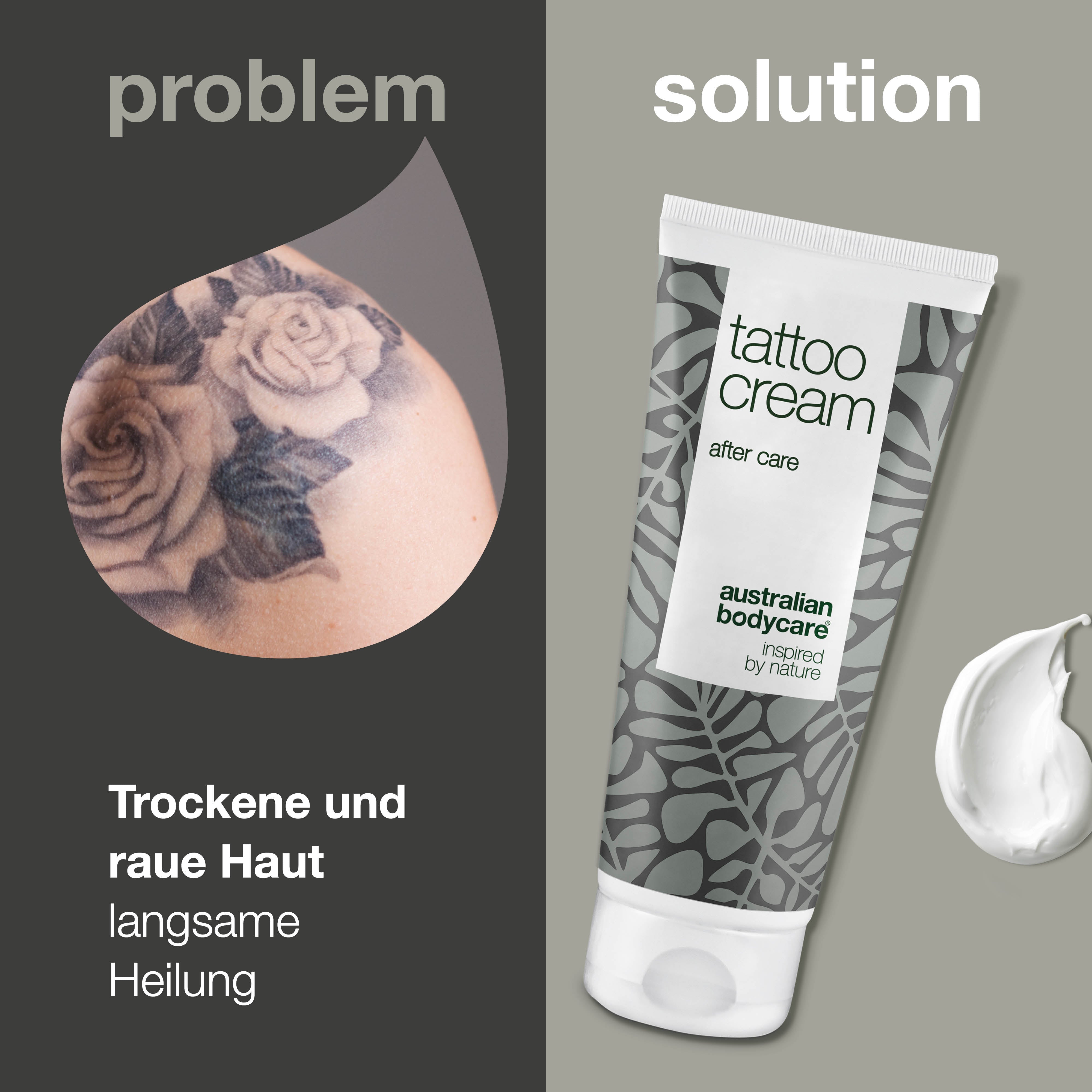 Tattoo Creme – Beruhigt, pflegt & erhält die Farben — Tattoo Creme mit Panthenol & Rizinusöl spendet Feuchtigkeit, schützt und pflegt Tattoos. Hält Farben frisch und die Haut geschmeidig.