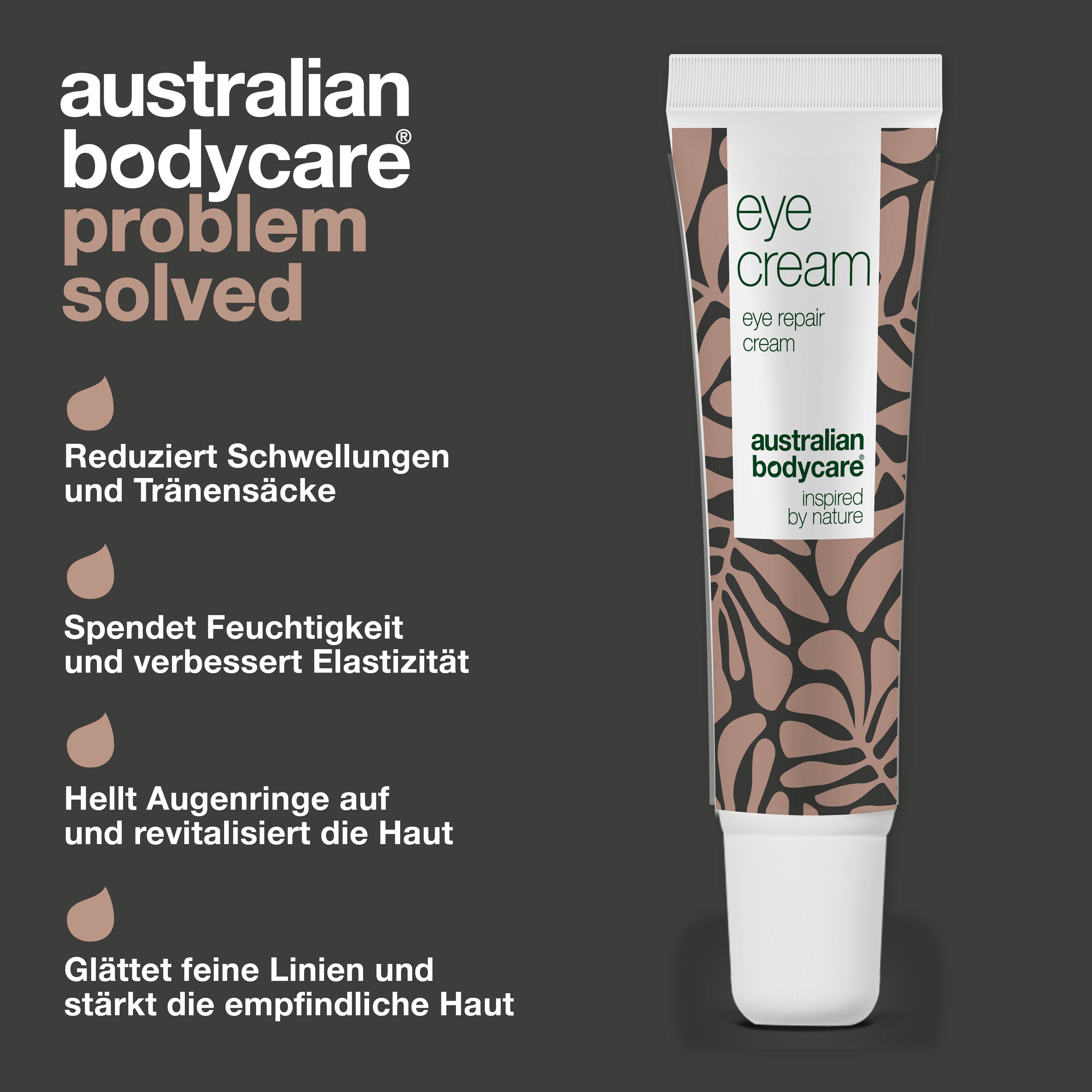 Augencreme gegen Schwellungen, dunkle Ringe und Fältchen — Effektive Augencreme, die Schwellungen und dunkle Ringe reduziert. Spendet Feuchtigkeit und glättet Fältchen für ein frisches Aussehen.
