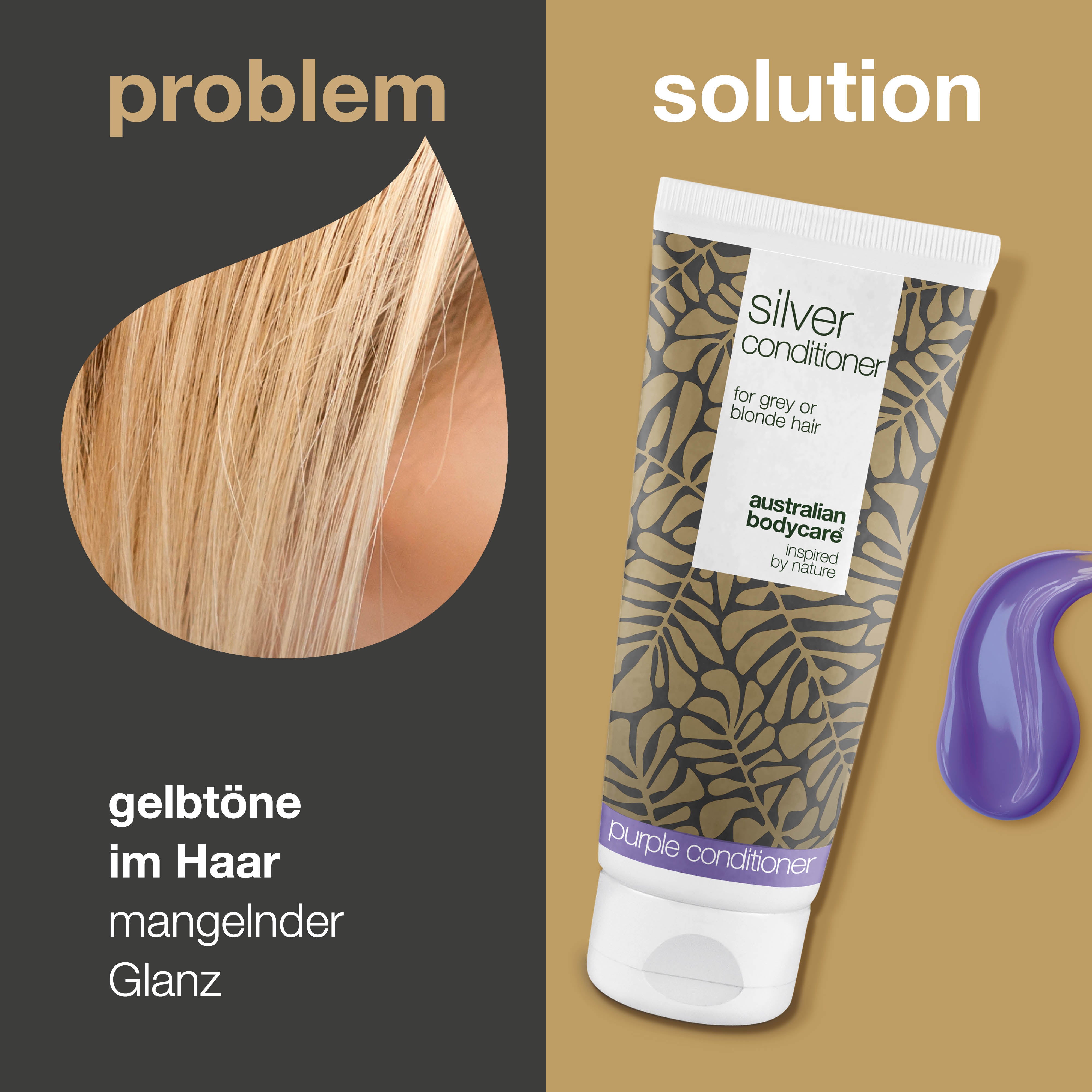 Silver Conditioner für graues und blondes Haar – Anti-Gelb — Conditioner mit violetten Pigmenten entfernt Gelbstiche aus grauem und blondem Haar. Verstärkt kühle Töne und sorgt für Glanz.