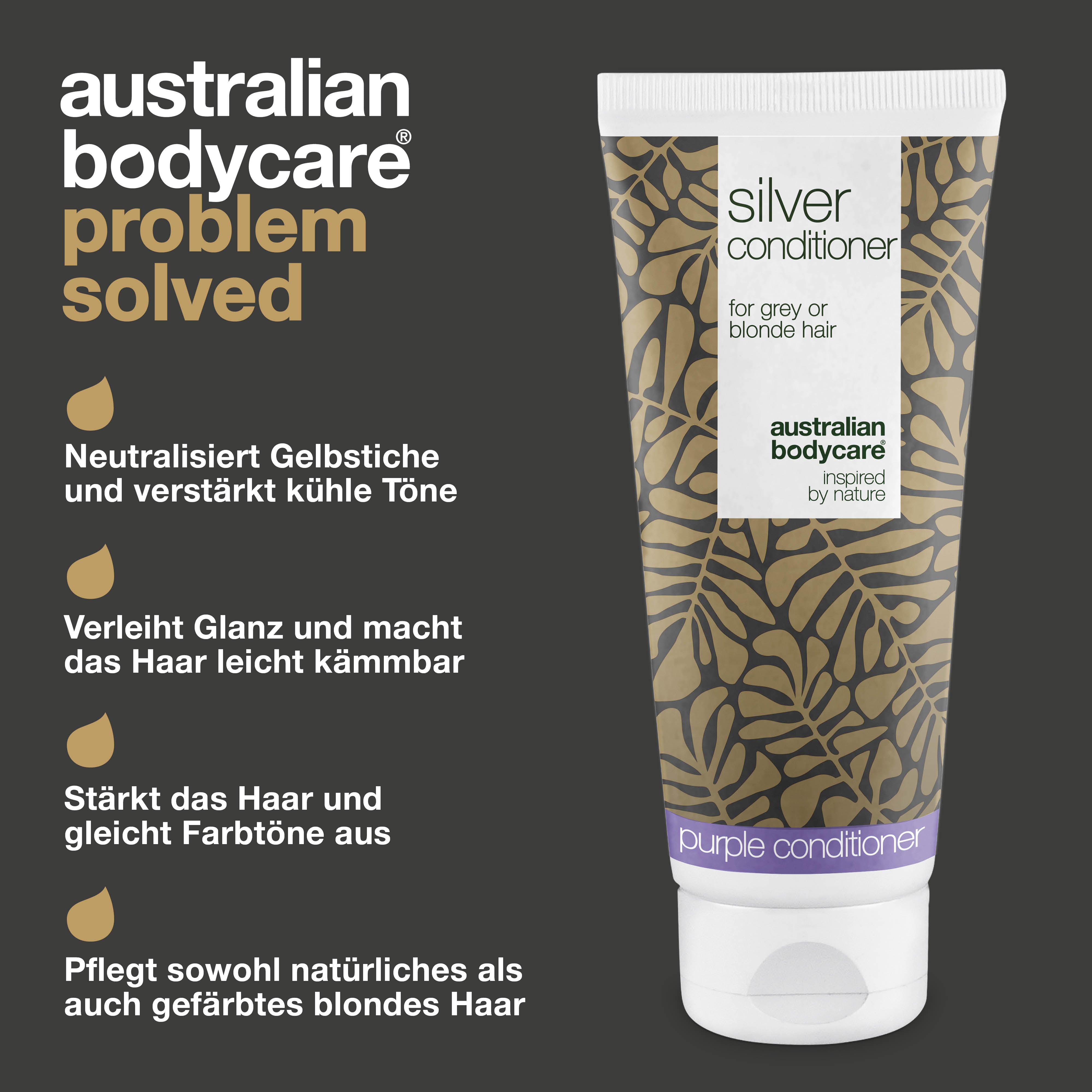 Silver Conditioner für graues und blondes Haar – Anti-Gelb — Conditioner mit violetten Pigmenten entfernt Gelbstiche aus grauem und blondem Haar. Verstärkt kühle Töne und sorgt für Glanz.