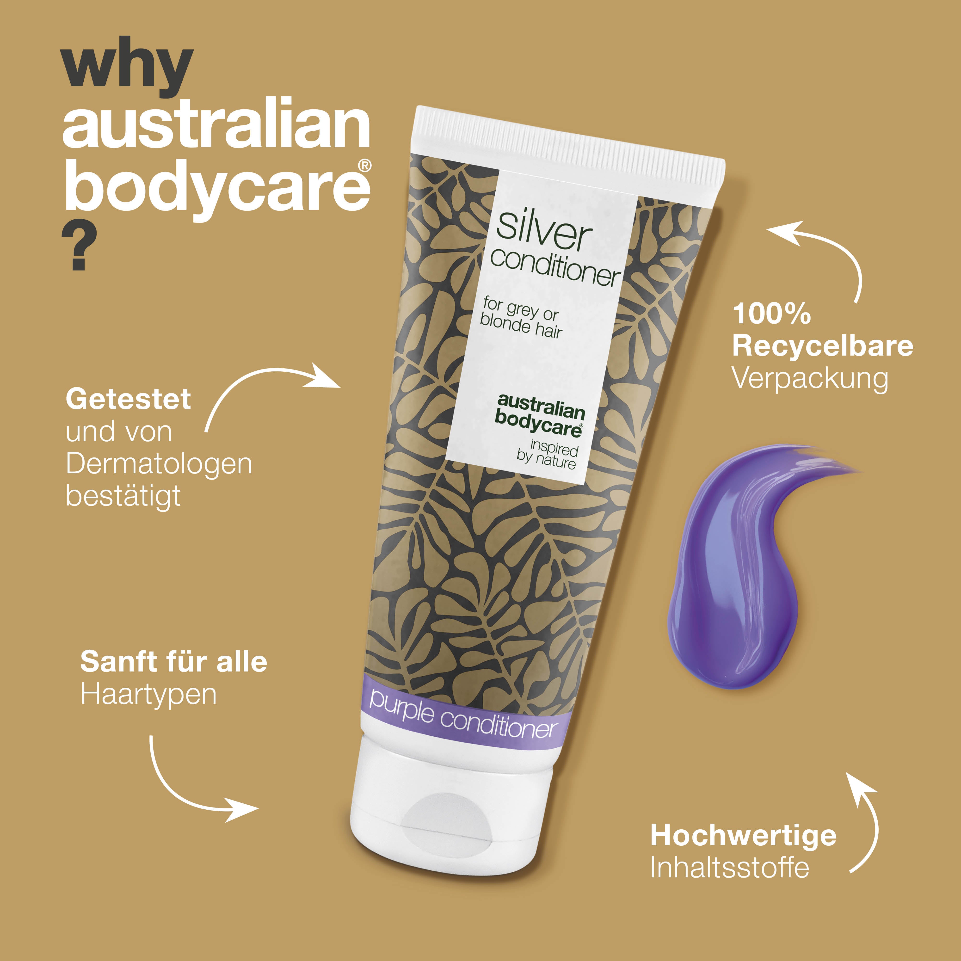 Silver Conditioner für graues und blondes Haar – Anti-Gelb — Conditioner mit violetten Pigmenten entfernt Gelbstiche aus grauem und blondem Haar. Verstärkt kühle Töne und sorgt für Glanz.