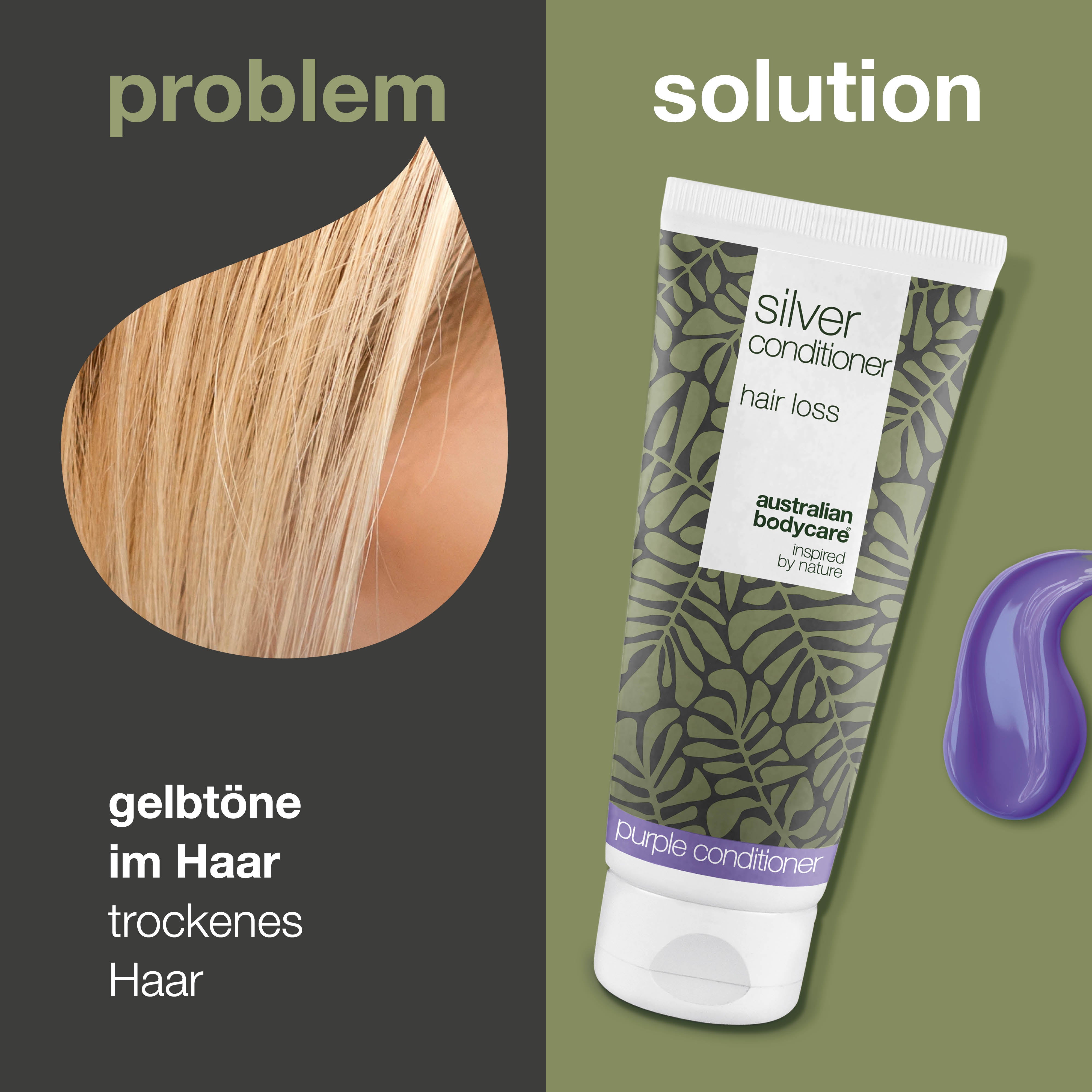 Conditioner für graues und blondes Haar – Gegen Haarausfall — Silver Conditioner stärkt graues und blondes Haar, reduziert Haarausfall und neutralisiert Gelbstich für gesunden Glanz.