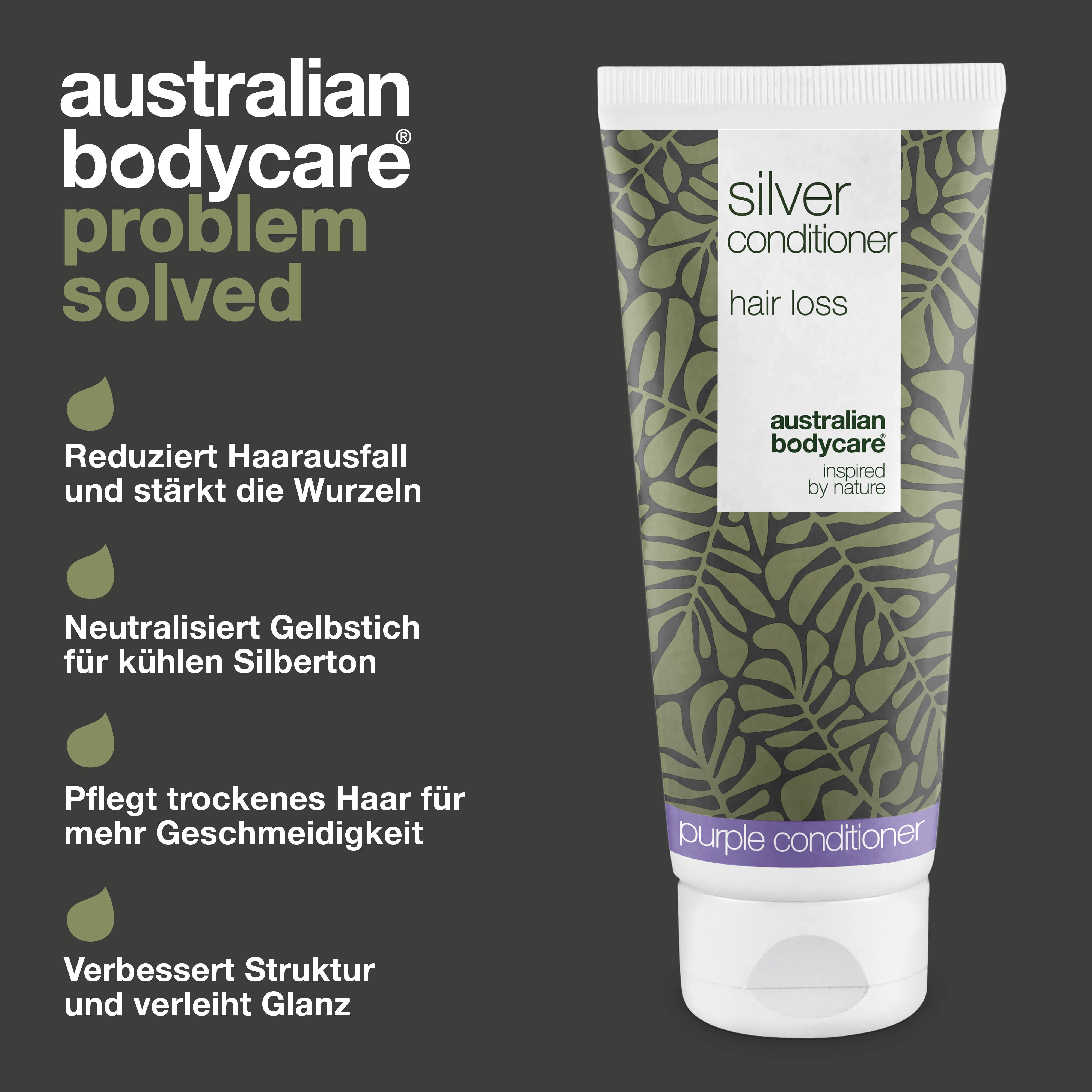 Conditioner für graues und blondes Haar – Gegen Haarausfall — Silver Conditioner stärkt graues und blondes Haar, reduziert Haarausfall und neutralisiert Gelbstich für gesunden Glanz.