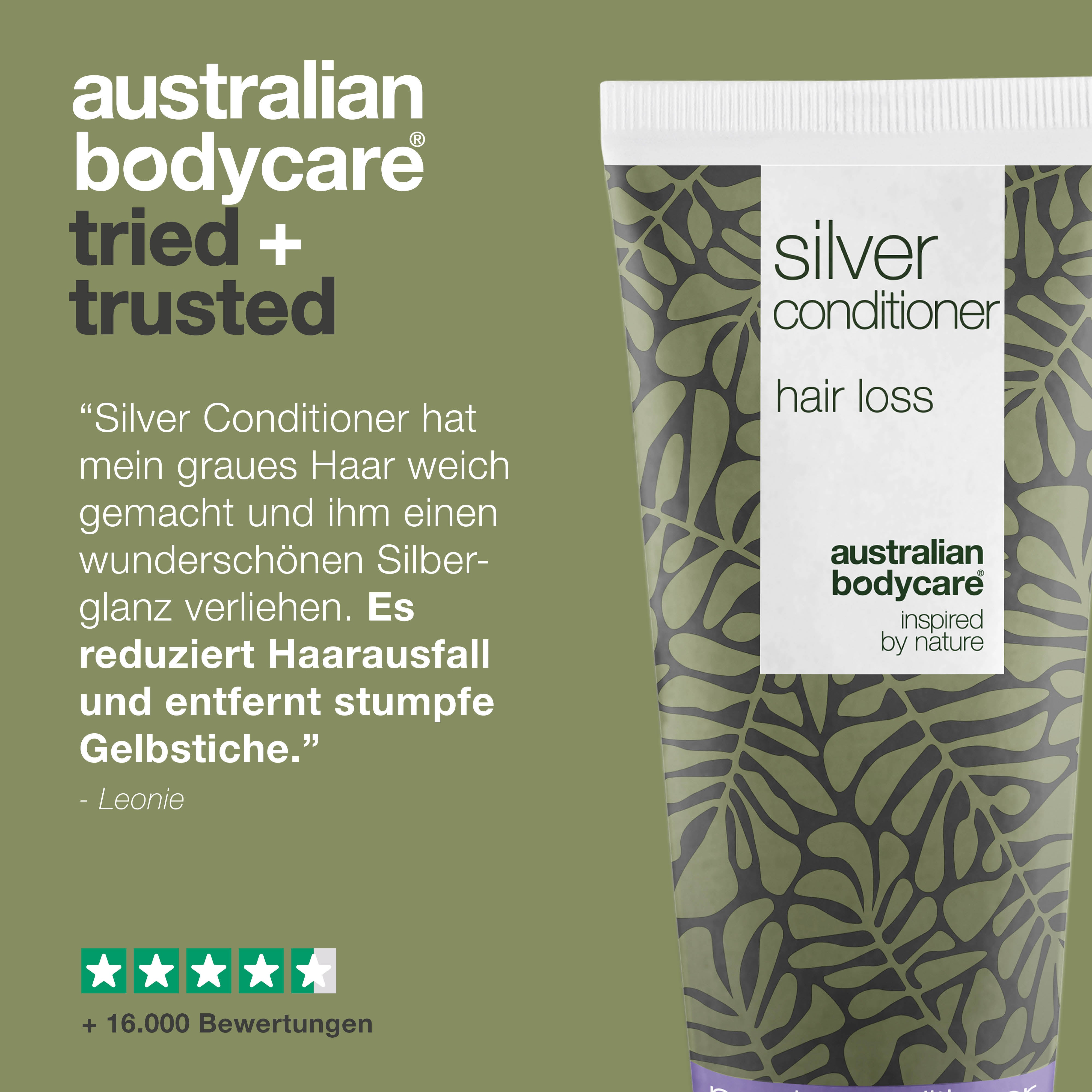 Conditioner für graues und blondes Haar – Gegen Haarausfall — Silver Conditioner stärkt graues und blondes Haar, reduziert Haarausfall und neutralisiert Gelbstich für gesunden Glanz.