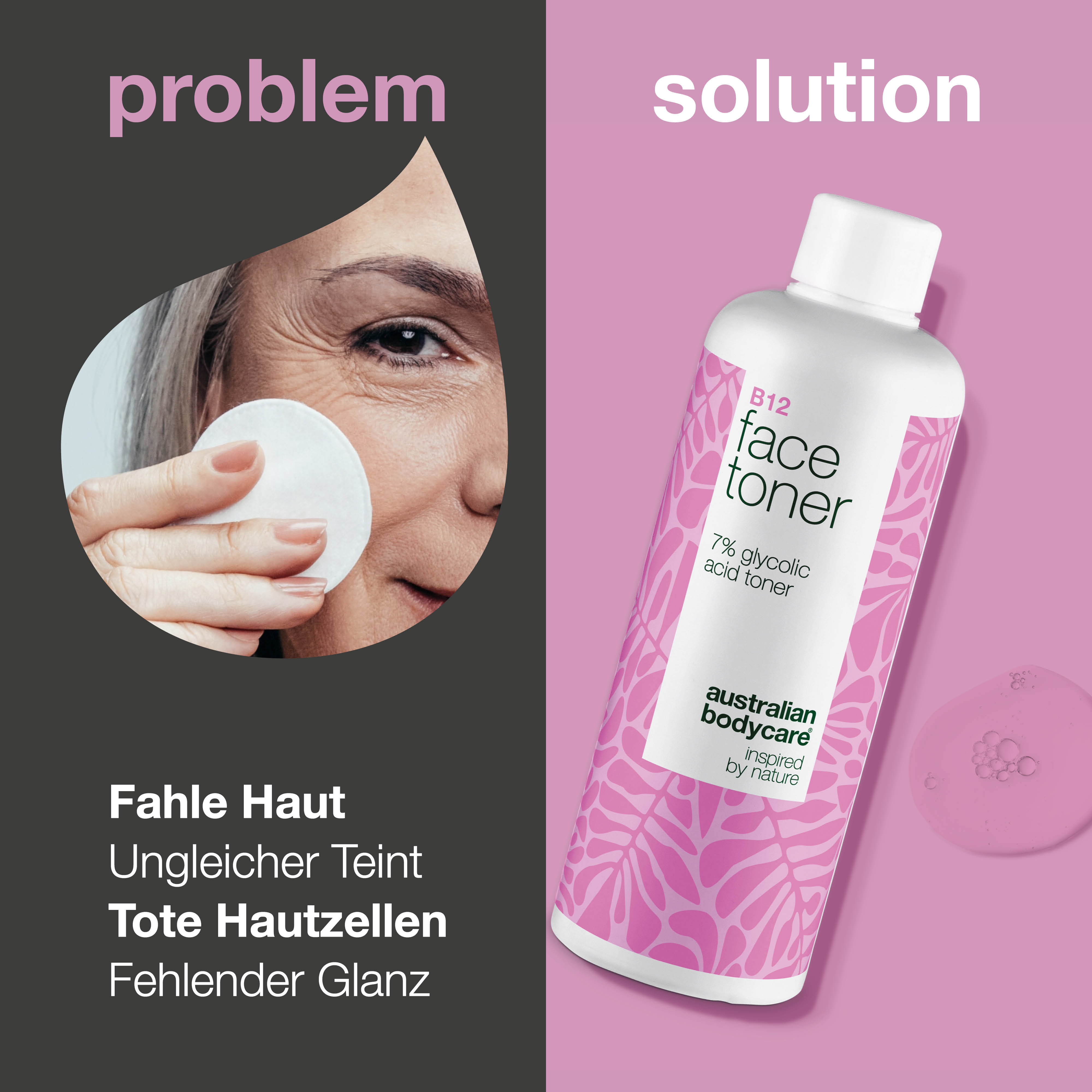 Gesichtstoner mit B12 und 7% Glycolic Acid für glatte Haut — Exfolierender Toner mit B12 und 7% Glycolic Acid für ein glattes, frisches Hautbild und natürliche Ausstrahlung.