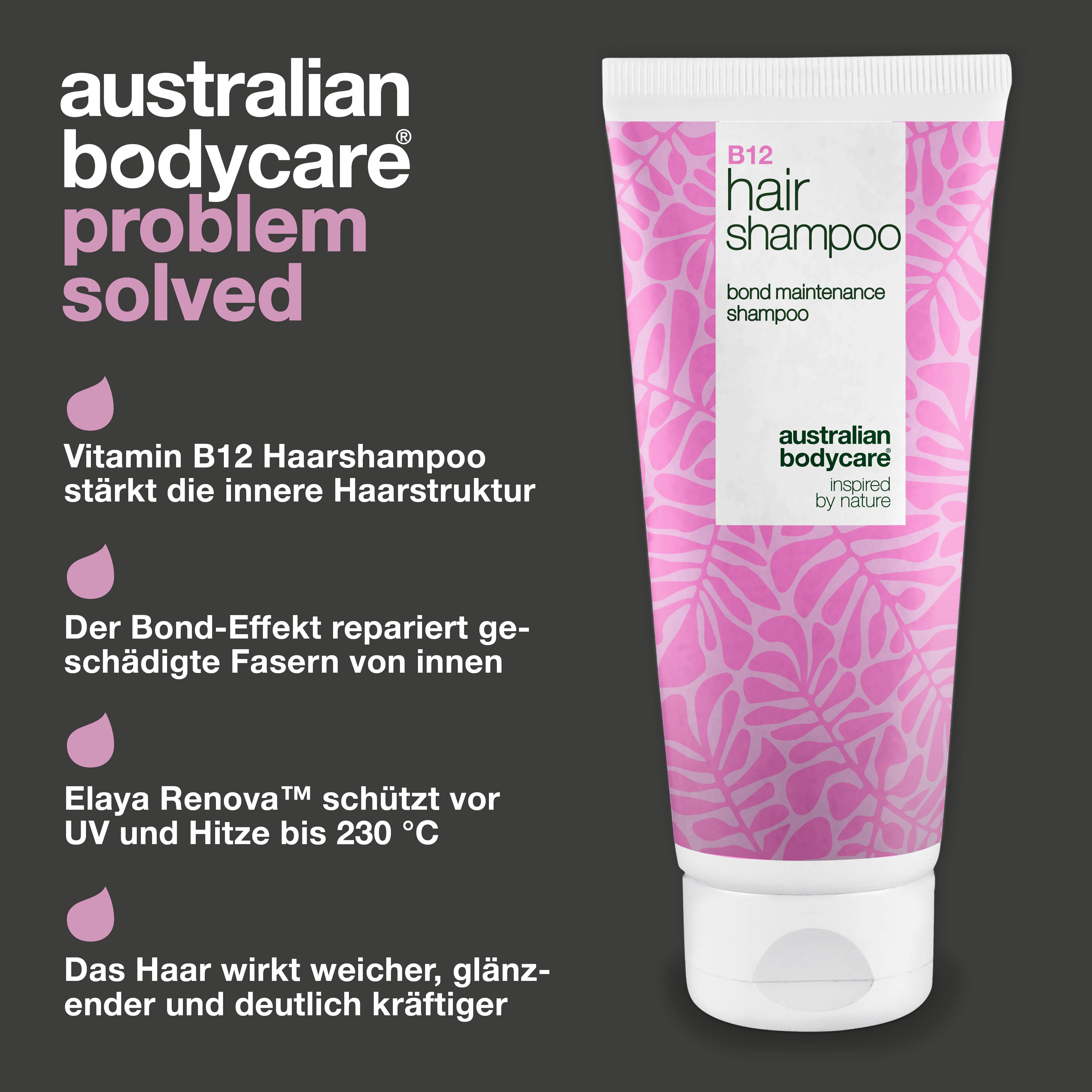 Das Vitamin B12 Haarshampoo stärkt und repariert geschädigtes Haar mit Bond-Effekt, der die Haarstruktur aufbaut.