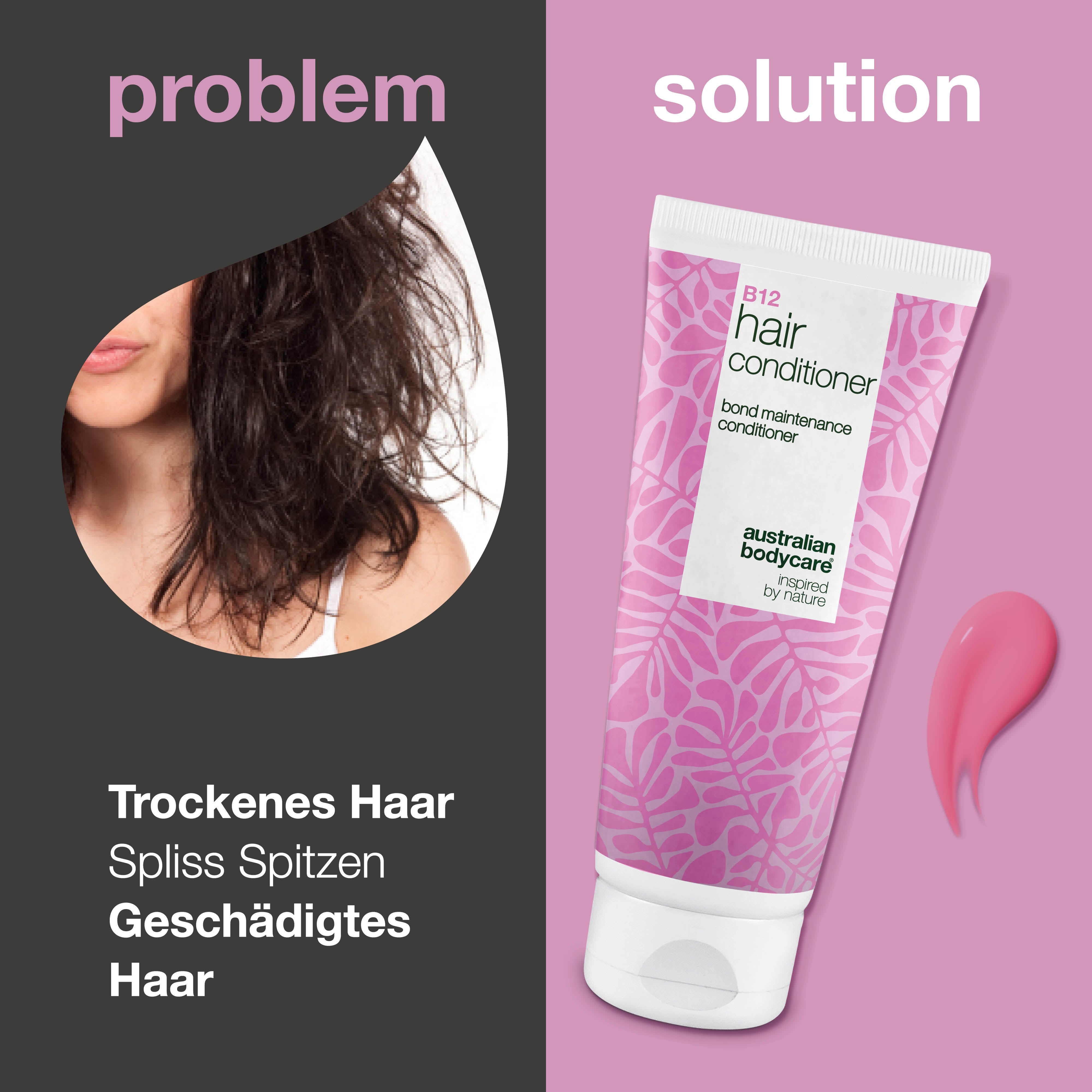 Vitamin B12 Haarspülung mit Bond-Effekt – stärkt und repariert trockenes, geschädigtes Haar.