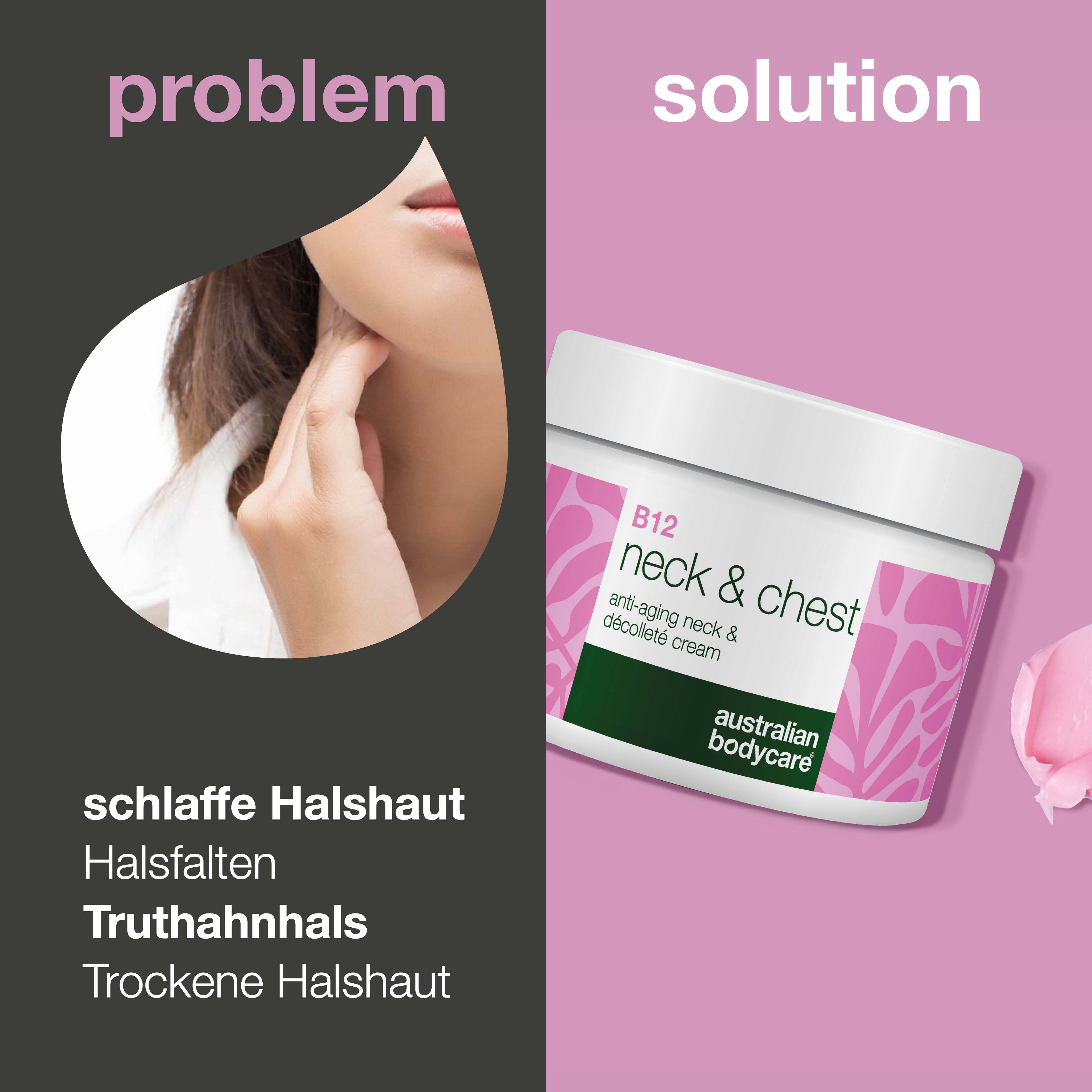 B12 Creme für Hals – Reduziert Falten und strafft Haut — Die B12 Hals- und Dekolletécreme spendet Feuchtigkeit, strafft und reduziert Falten für eine glatte, jugendliche Haut.