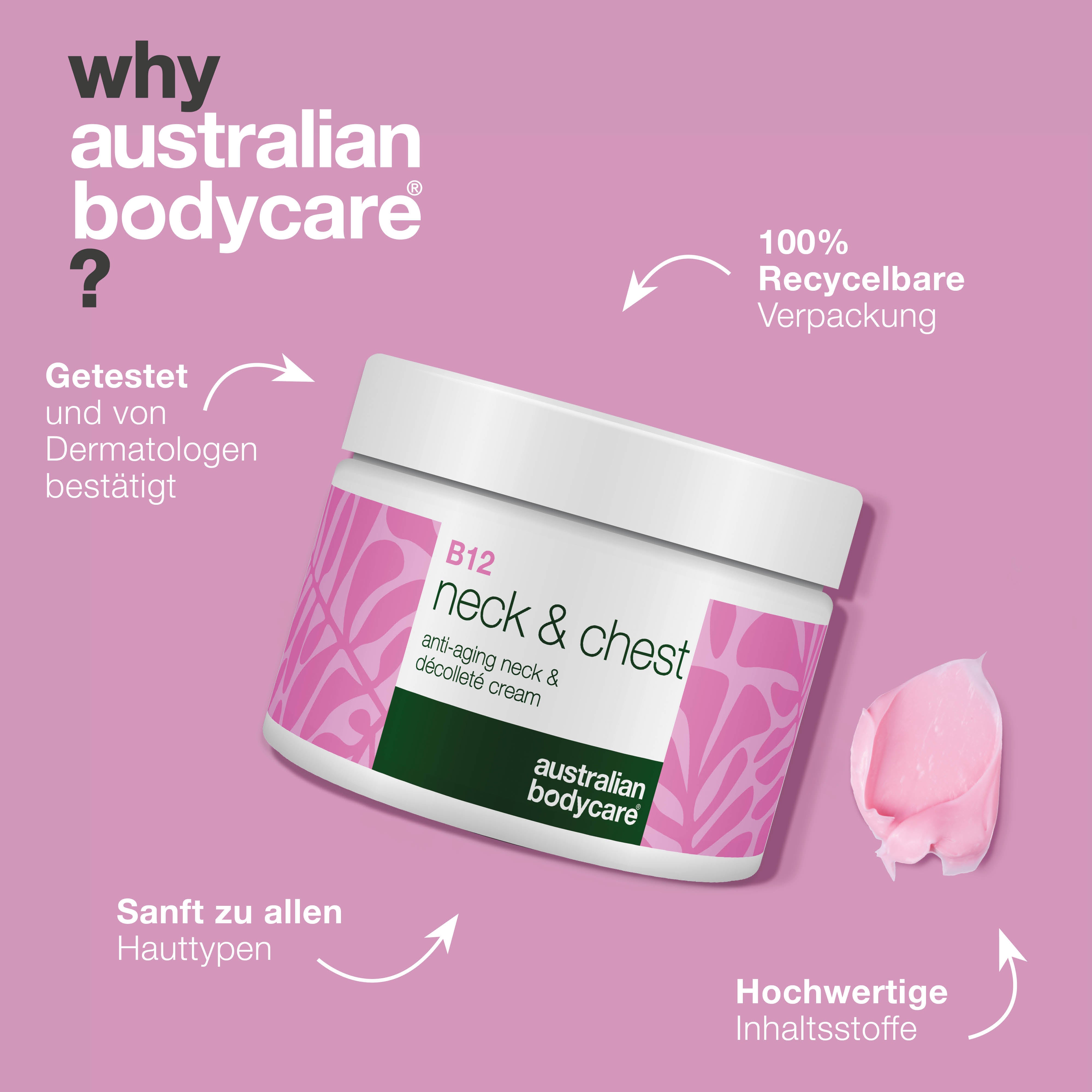 B12 Creme für Hals – Reduziert Falten und strafft Haut — Die B12 Hals- und Dekolletécreme spendet Feuchtigkeit, strafft und reduziert Falten für eine glatte, jugendliche Haut.