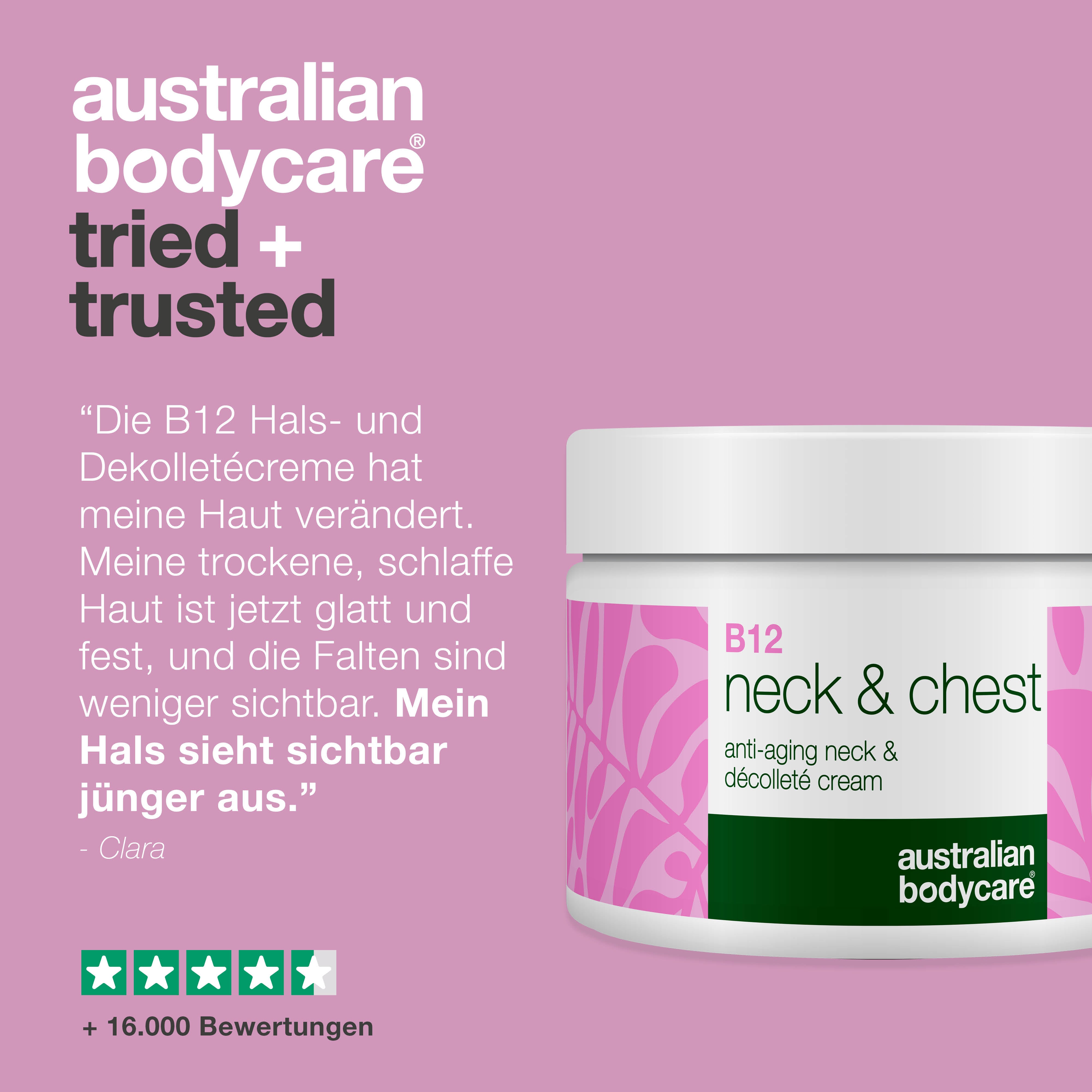 B12 Creme für Hals – Reduziert Falten und strafft Haut — Die B12 Hals- und Dekolletécreme spendet Feuchtigkeit, strafft und reduziert Falten für eine glatte, jugendliche Haut.