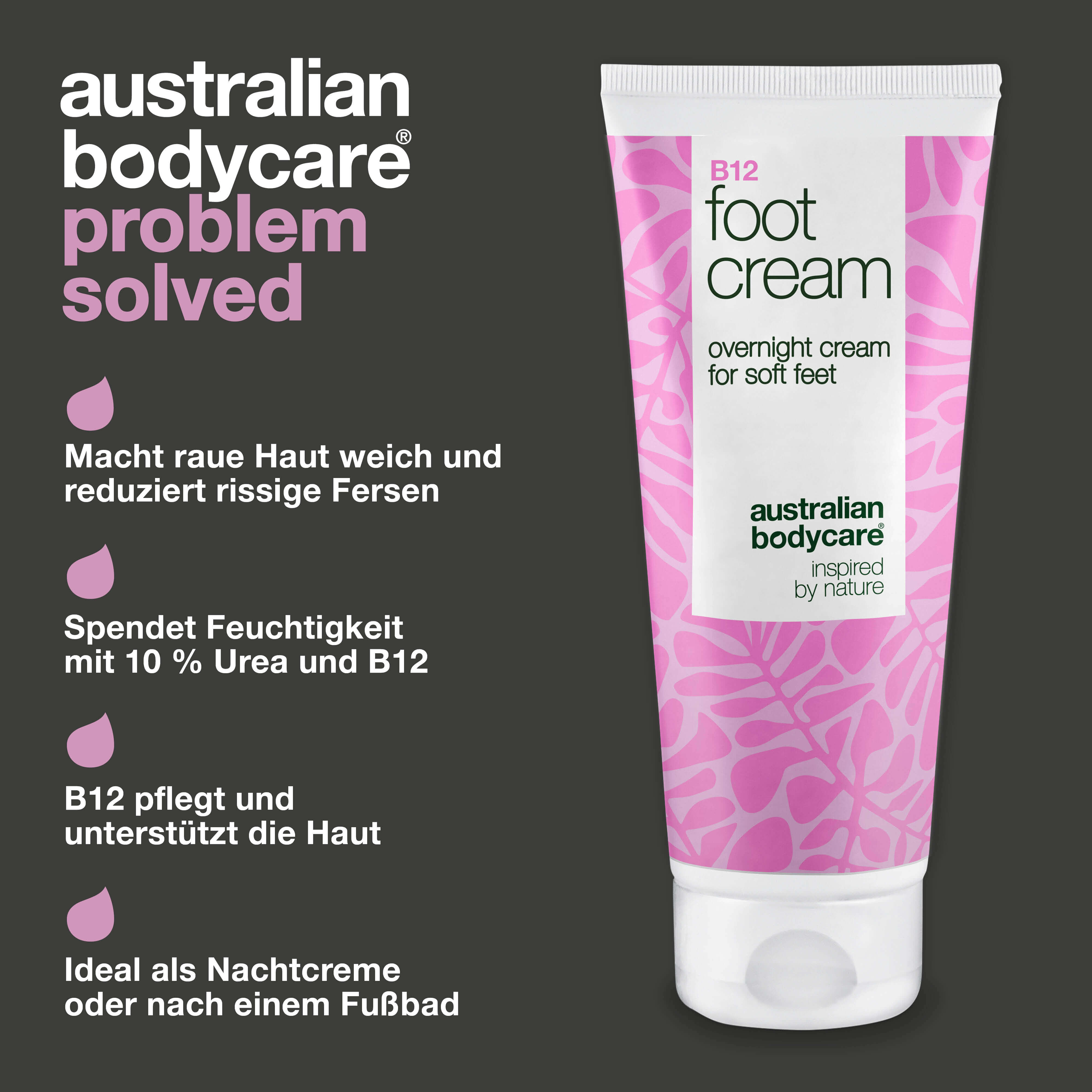 Fußcreme mit Vitamin B12 – pflegt & spendet Feuchtigkeit — Fußcreme mit Vitamin B12 und 10 % Urea für trockene Füße. Spendet Feuchtigkeit und macht die Haut weich. Perfekt für Tag und Nacht.